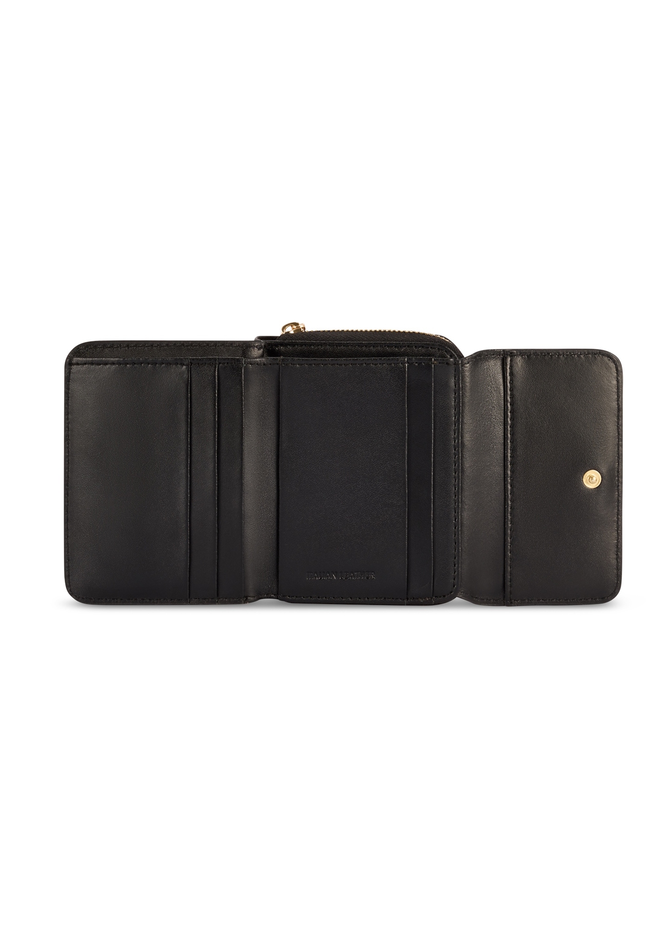 Black small women's leather wallet PORES-0932A-99(Z25), product view inside on white background.