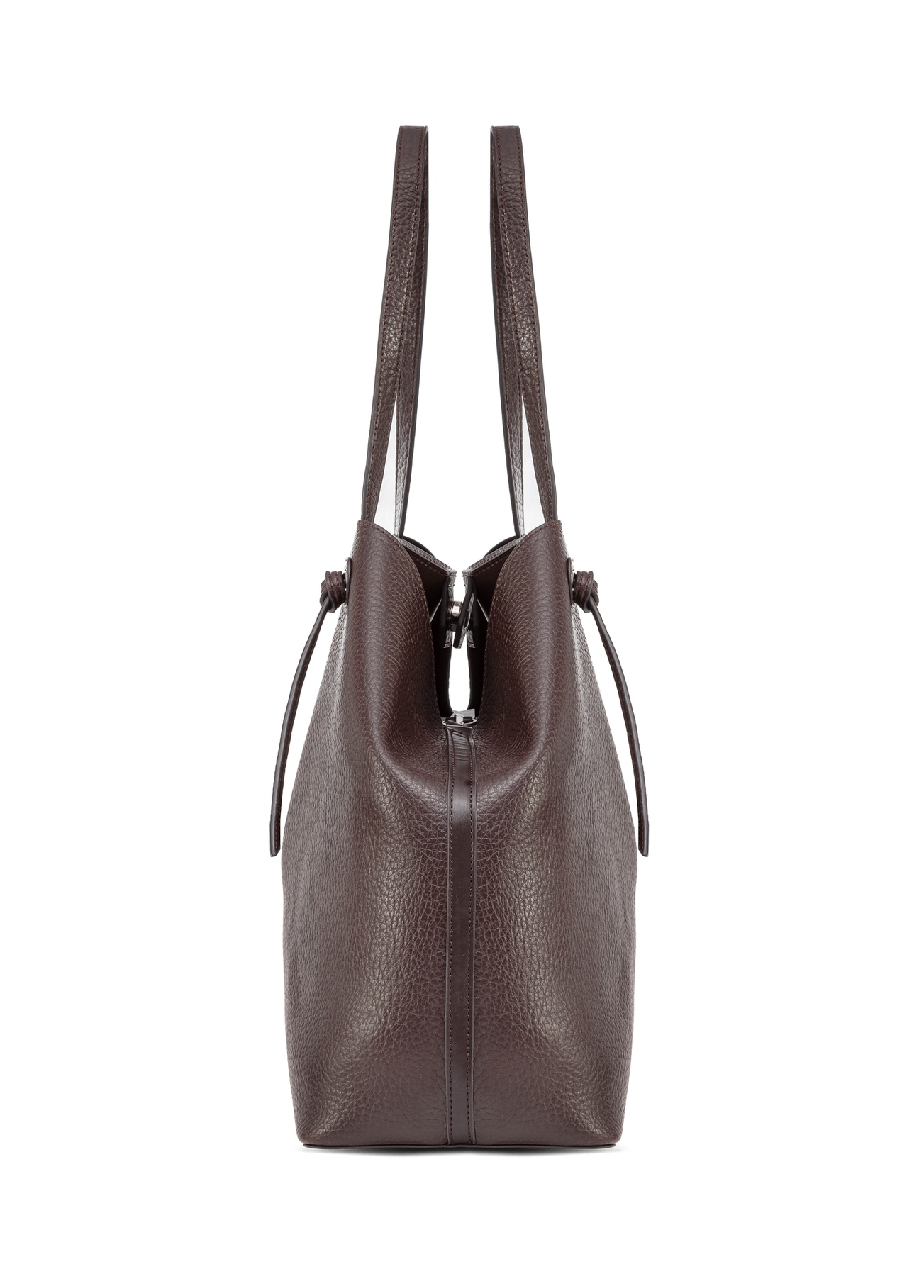 Large brown shopper bag TOREC-0995A-89(Z25), product view from the side on a white background.