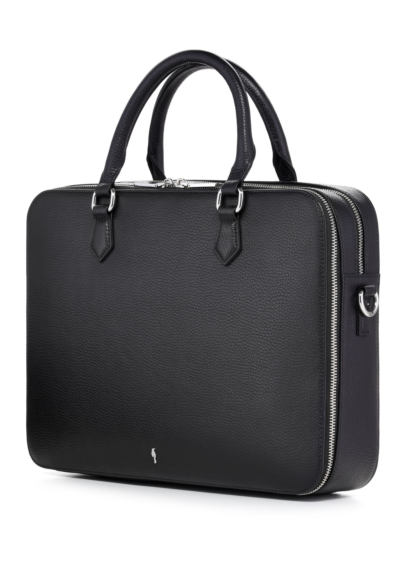 Black leather laptop bag TORES-1222-99-9I(W26) - diagonal product view on white background.