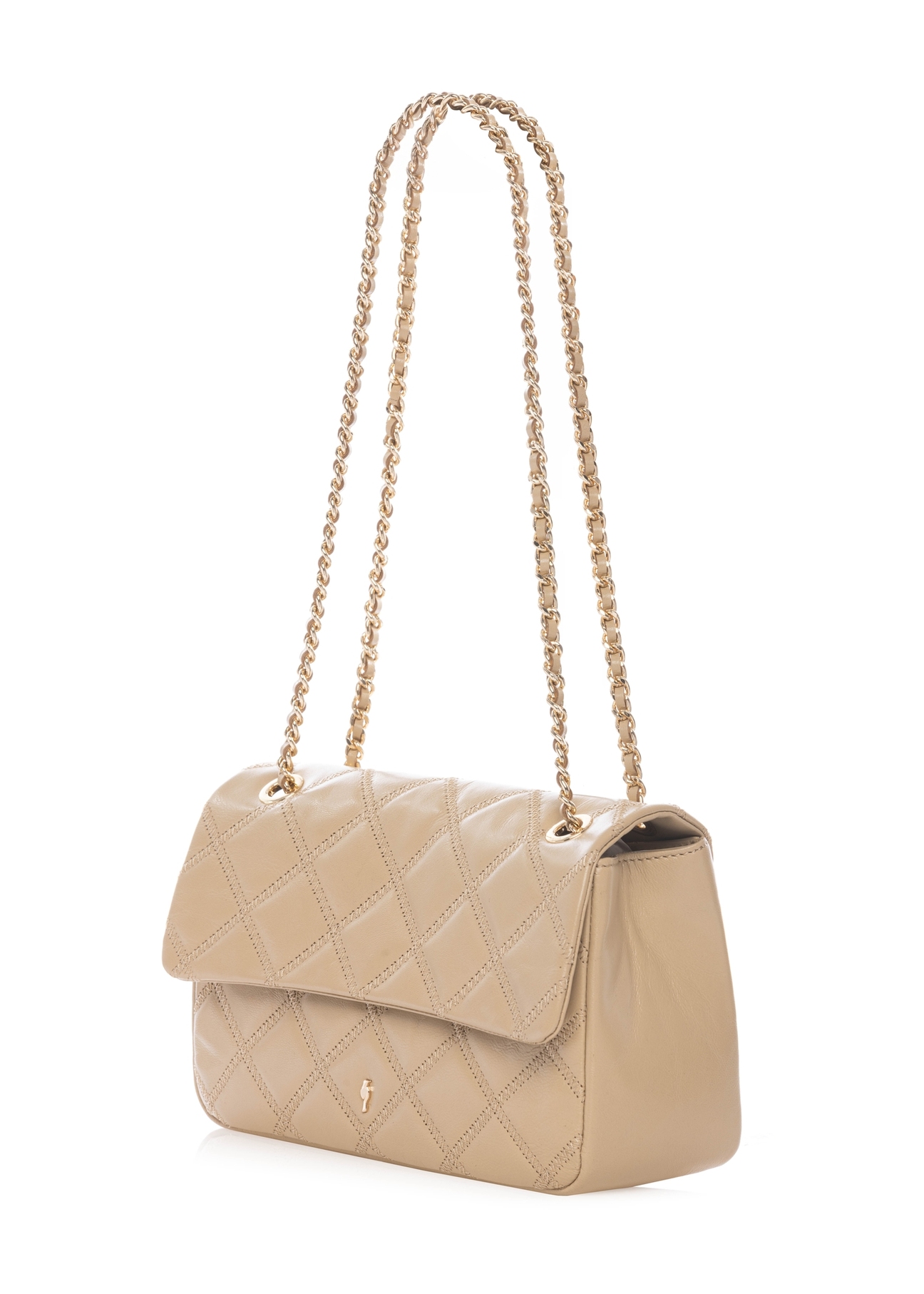 Beige leather women's handbag with chain TORES-1110-1B(W26)