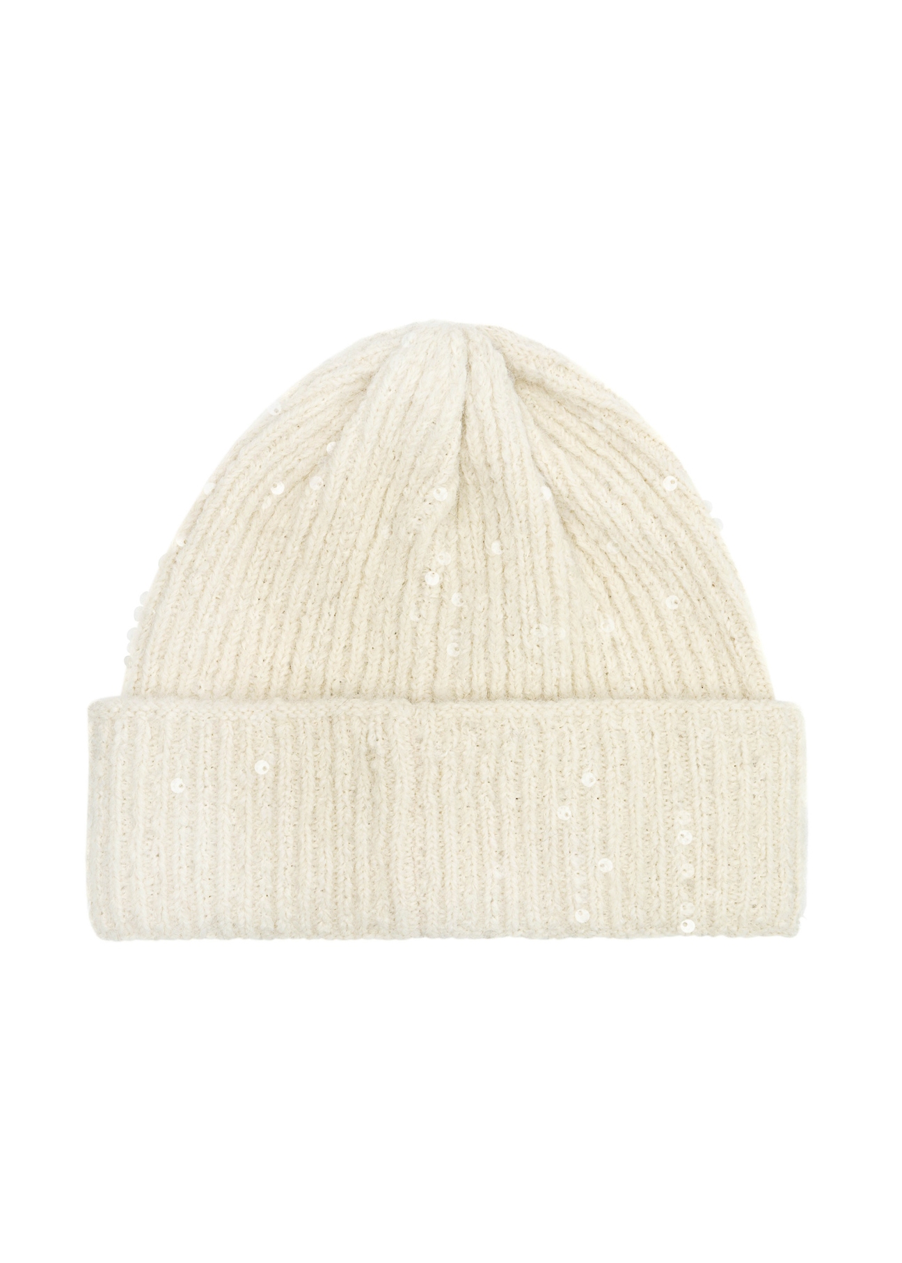 Cream women's hat with sequins CZADT-0203-16(Z25), back view of the product on a white background.