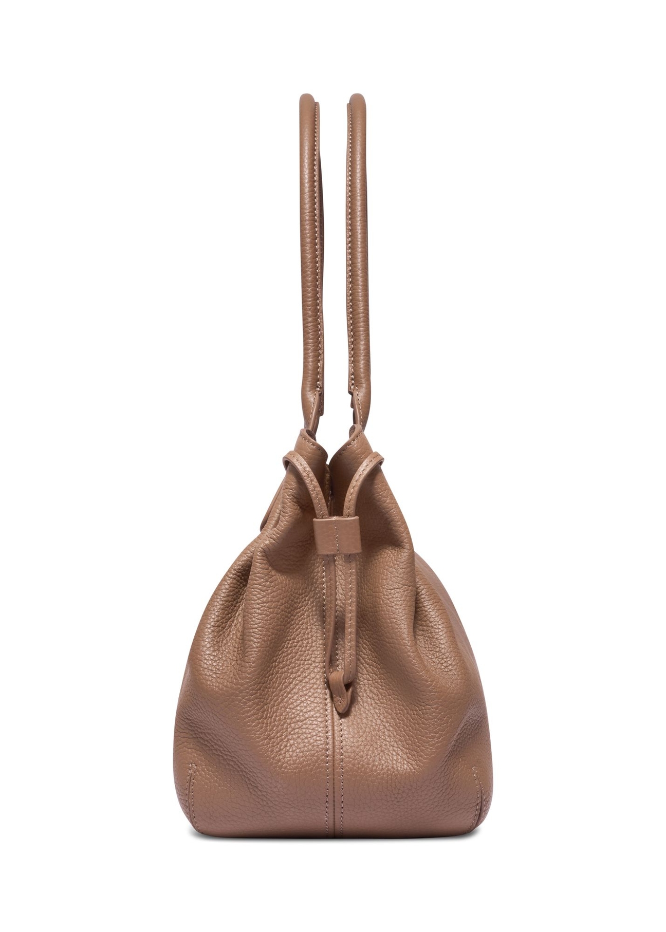 Dark beige leather shopper bag TORES-1360-1K(Z26) - side view of the product, on a white background.