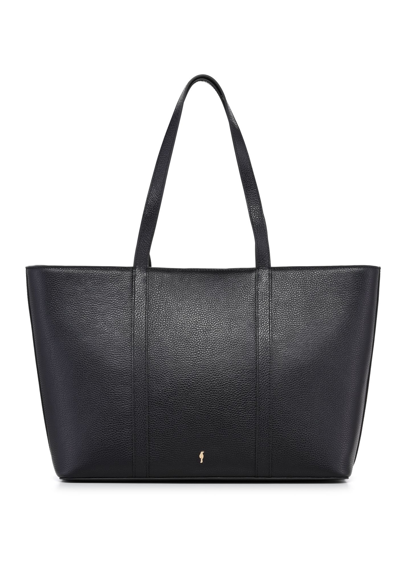 Black leather shopper bag TORES-1273-9I(W26) - front product view on white background.