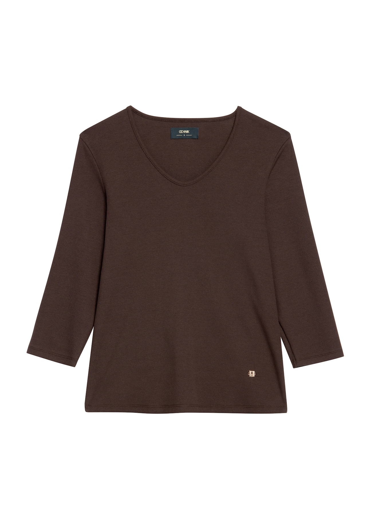 Brown women's V-neck blouse LSLDT-0036-90(Z25), front product view on white background.