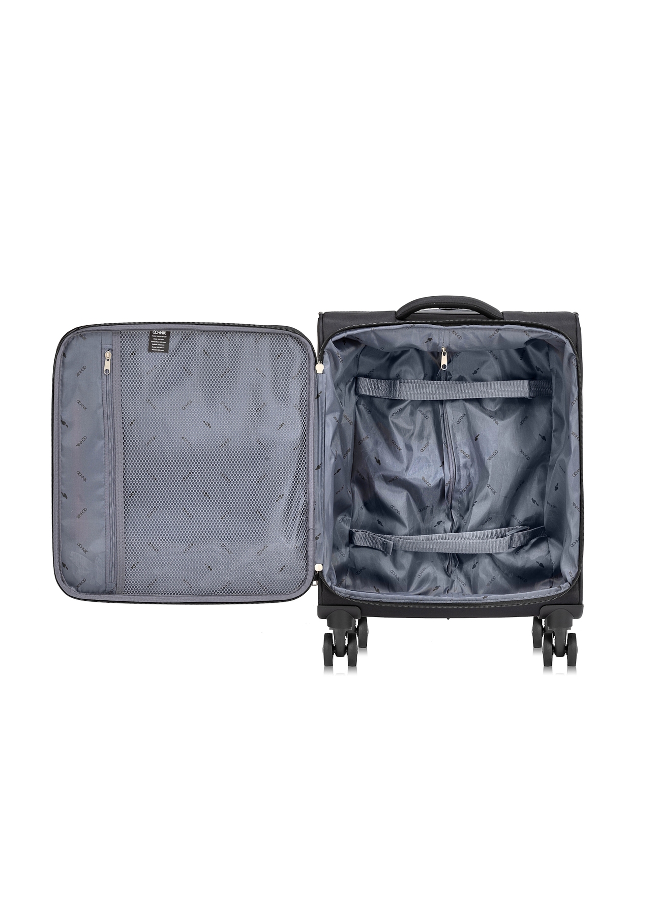 Small suitcase on wheels WALNY-0042-99-19(W25) - top view of the open product on a white background.