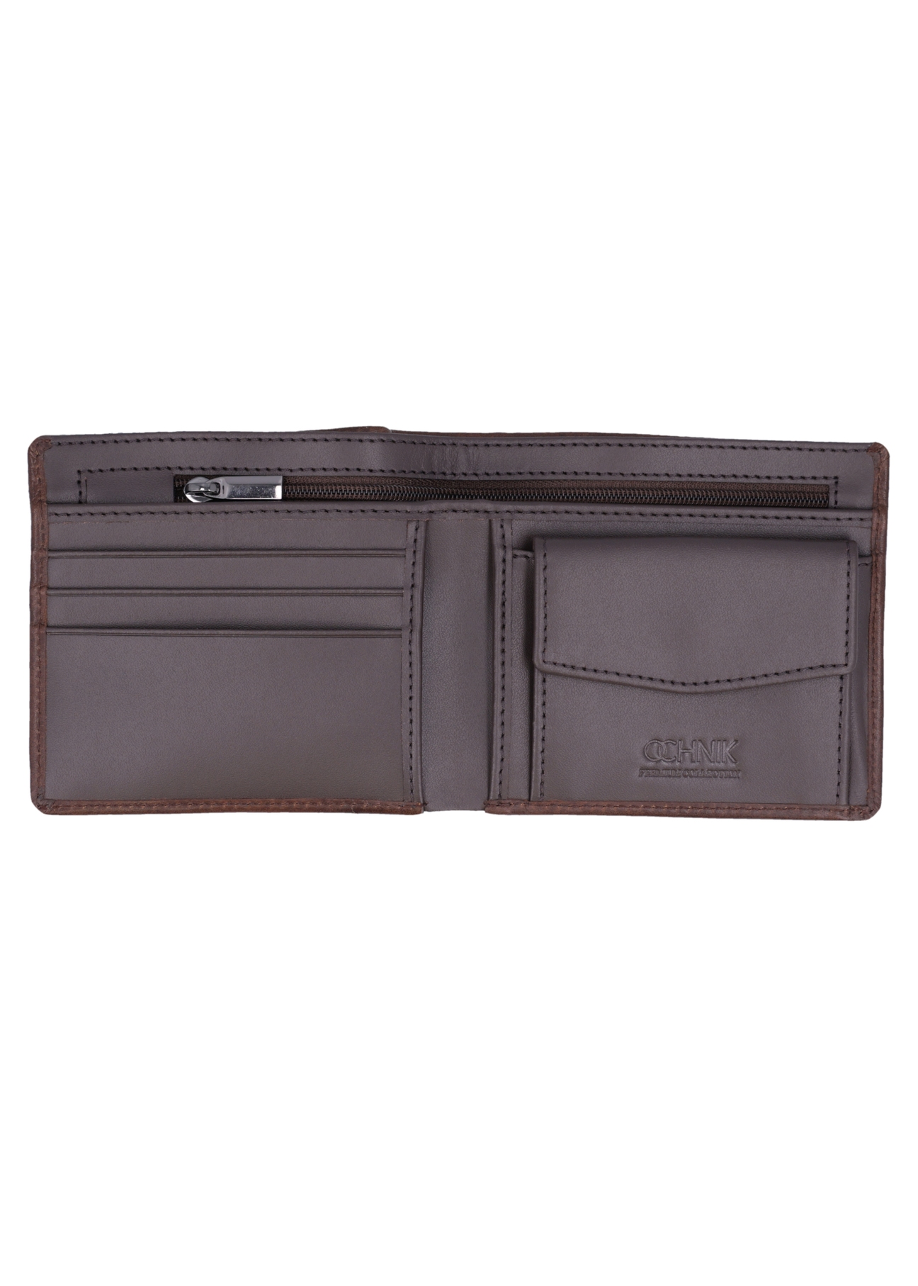Brown leather men's wallet PORMS-0734-1I(Z26), product view inside on white background.