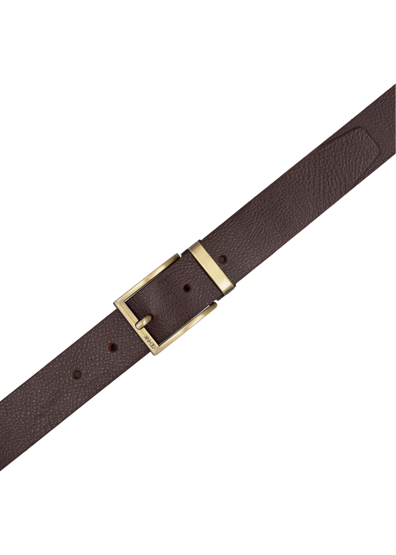 Men's dark brown leather belt PASMS-0289-1I(Z26), top view of the product on a white background.