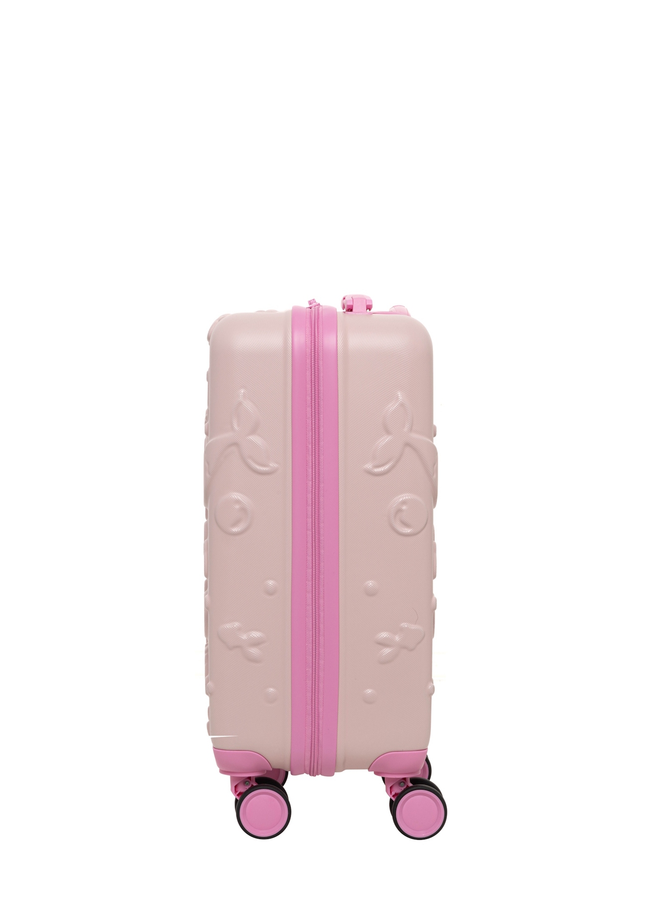 Small pink suitcase on wheels WALAB-0087-5A-18(W26), side view of the product on a white background.