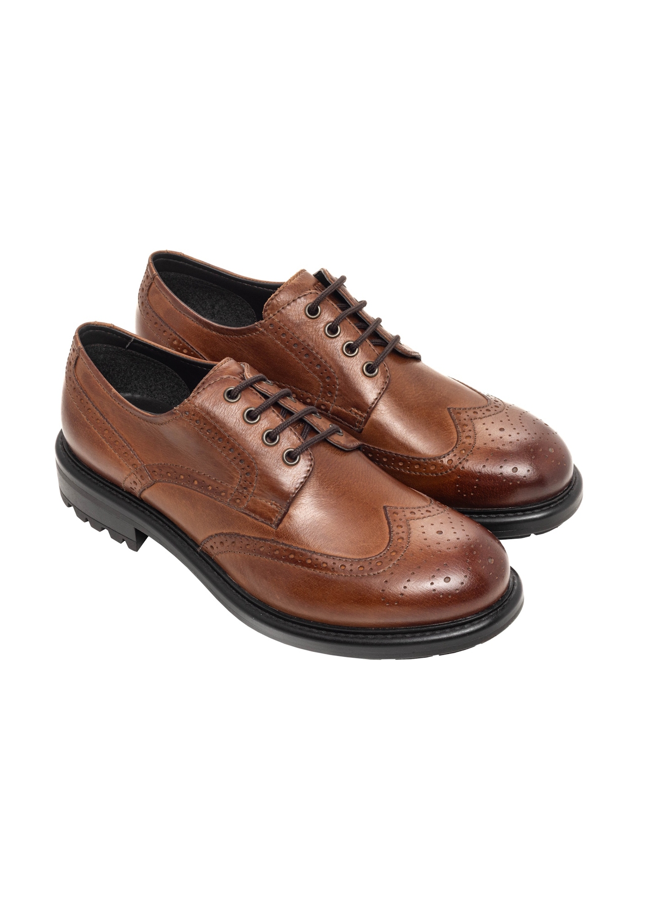 Brown leather men's shoes BUTYM-0548-1H(Z26), diagonal product view on white background.