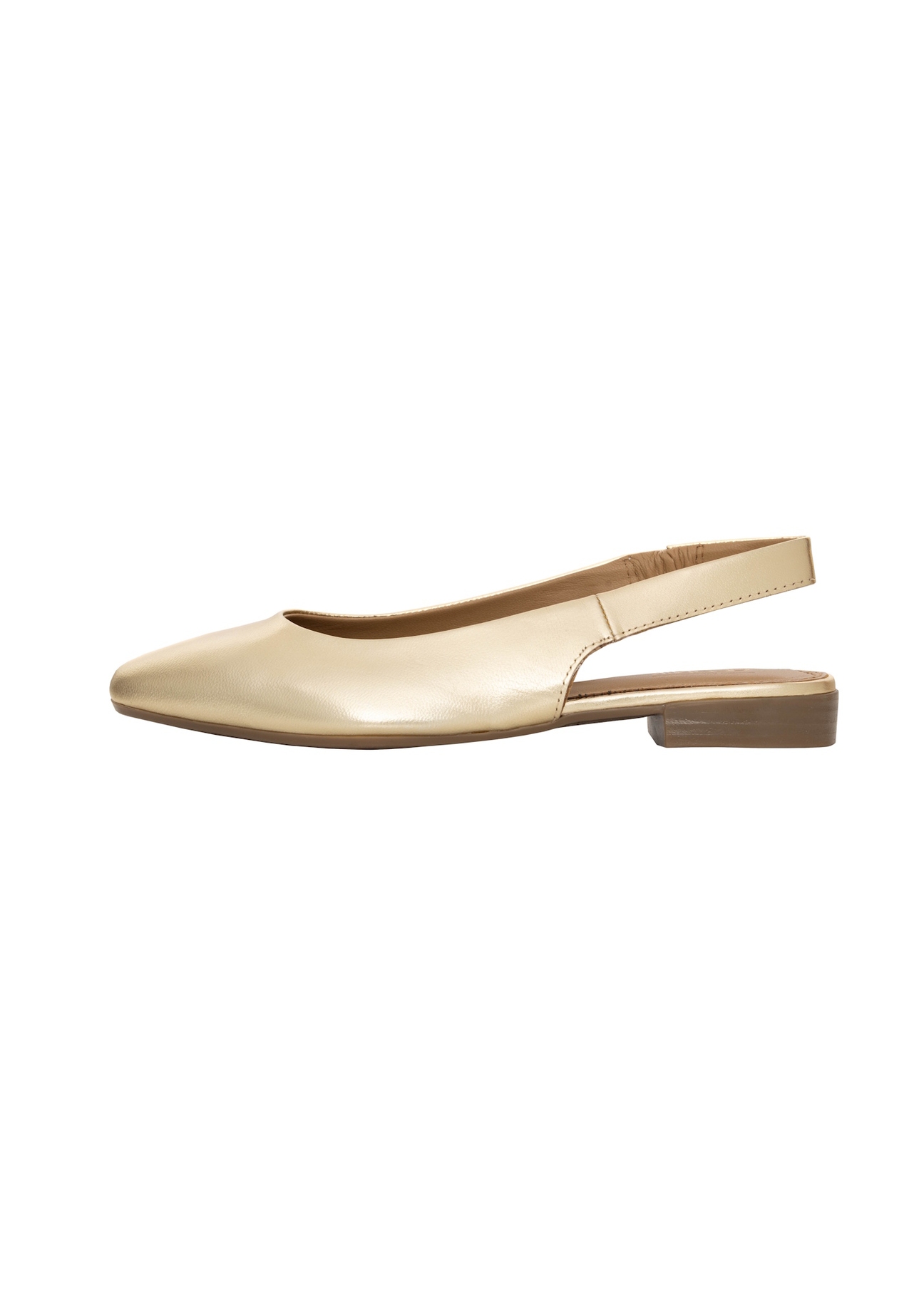 Women's gold ballet flats without a heel BUTYD-1246-2X(W26), side view of the product on a white background.