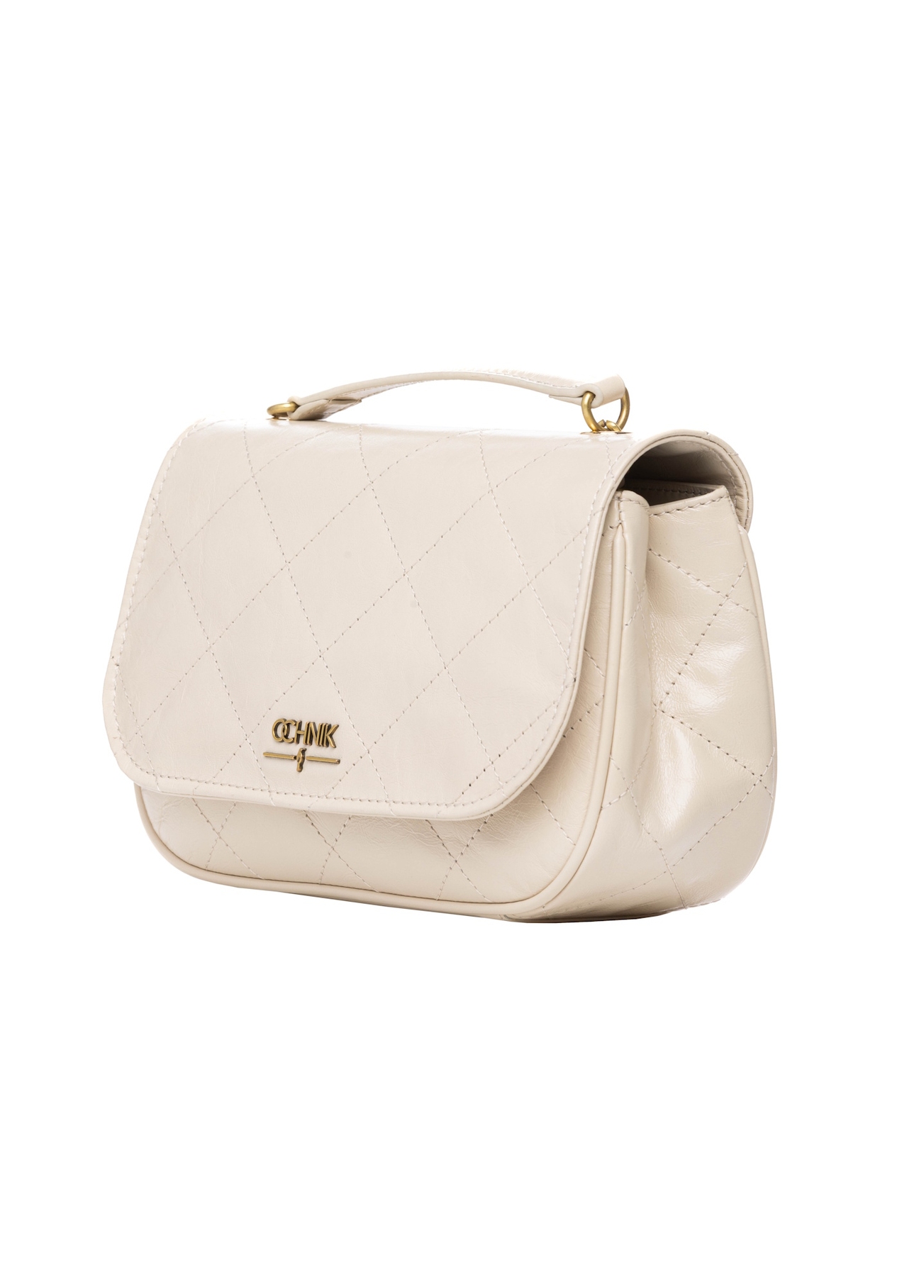 Cream patent leather women's handbag TORES-1297-0B(W26), diagonal product view on a light background.