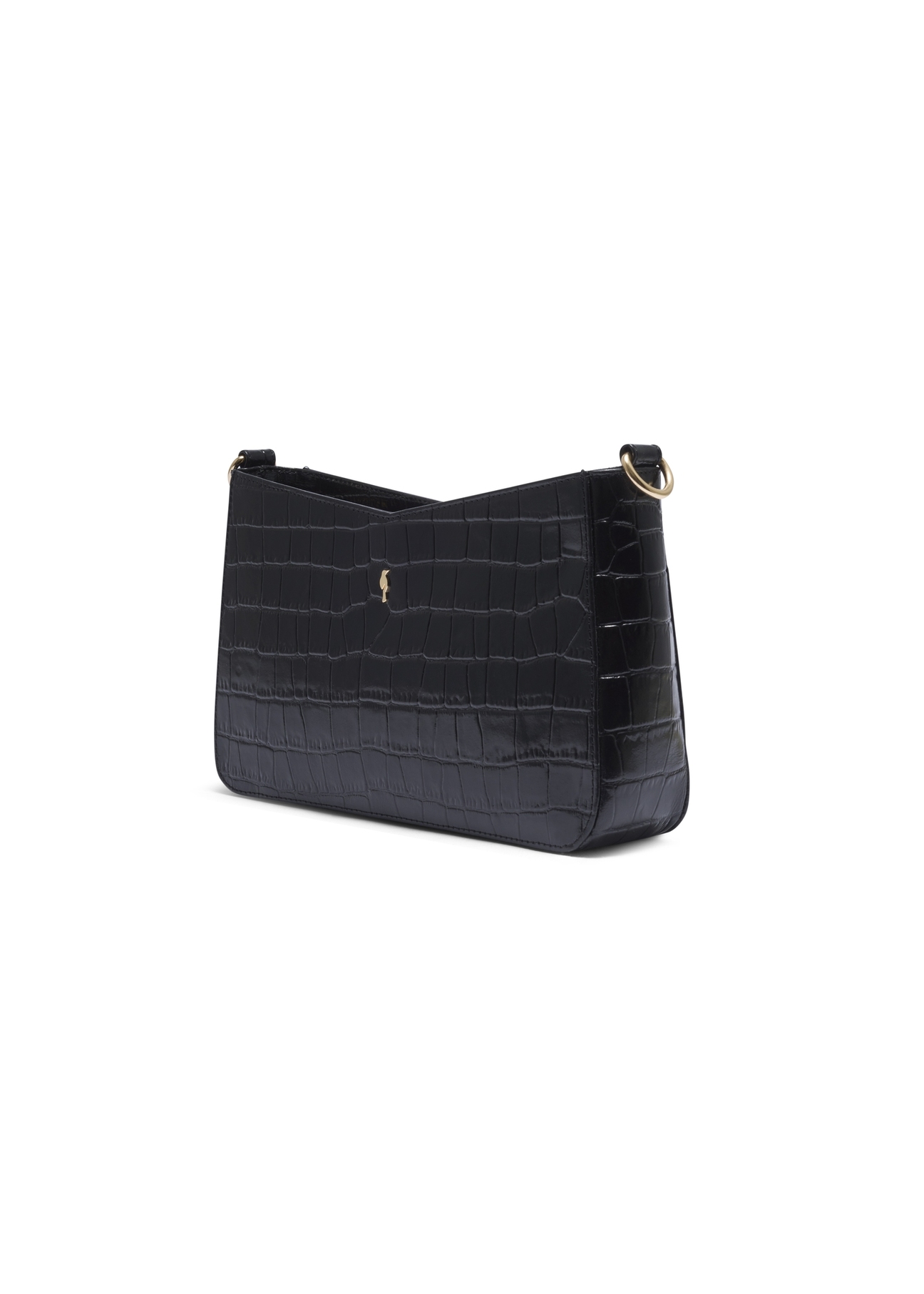 Black croco leather handbag TORES-1326-9G(Z26), diagonal product view on a light background.