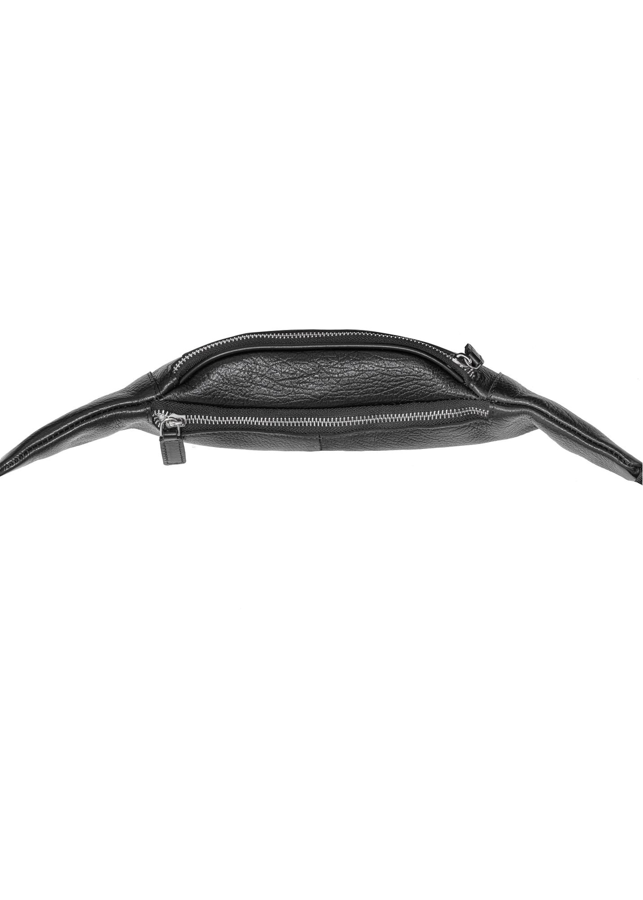 Men's black leather waist bag with logo TORMS-0295A-99(Z25) - top view of the product on a white background.5