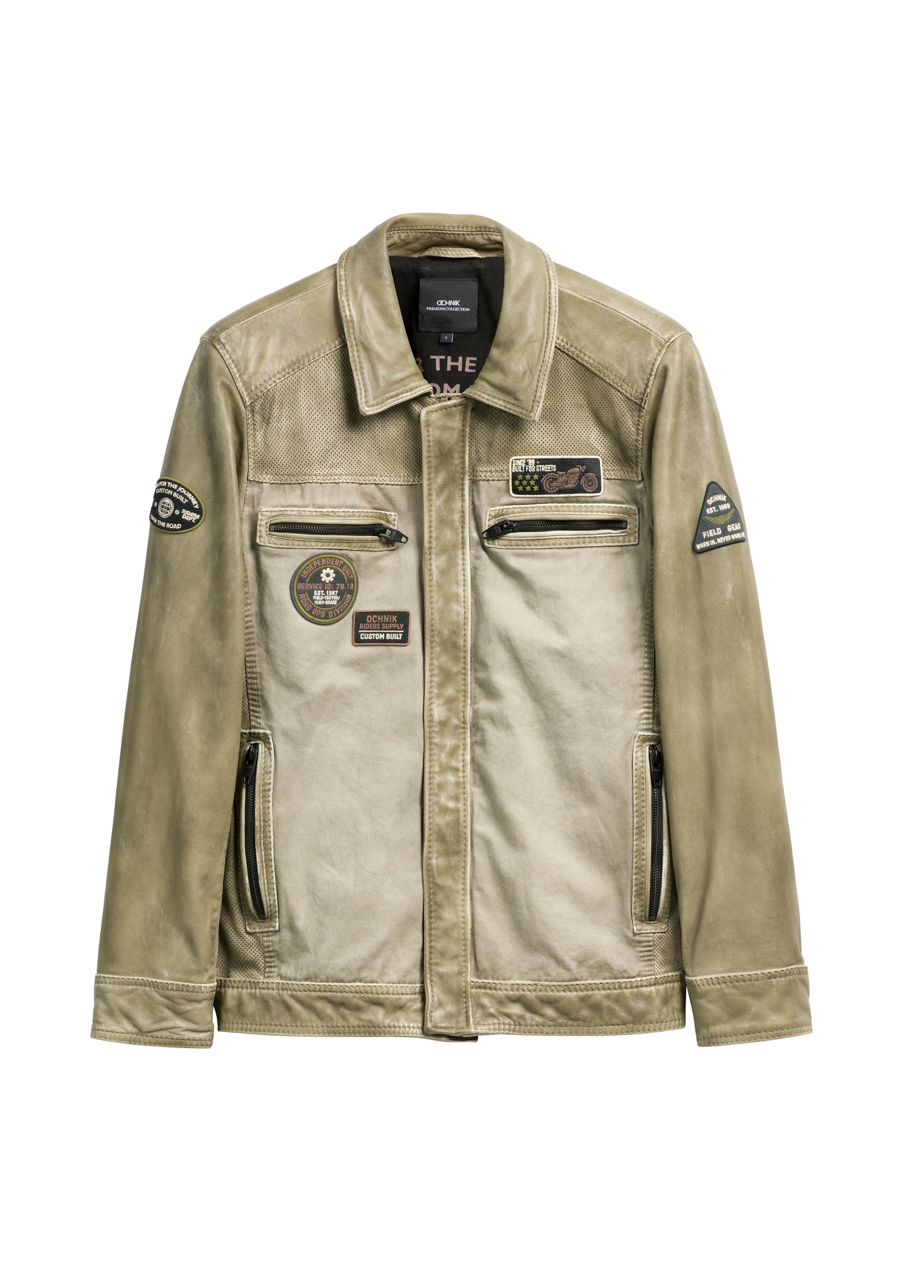 Men's khaki transition jacket KURMS-0405-8F(W26), front product view on white background.
