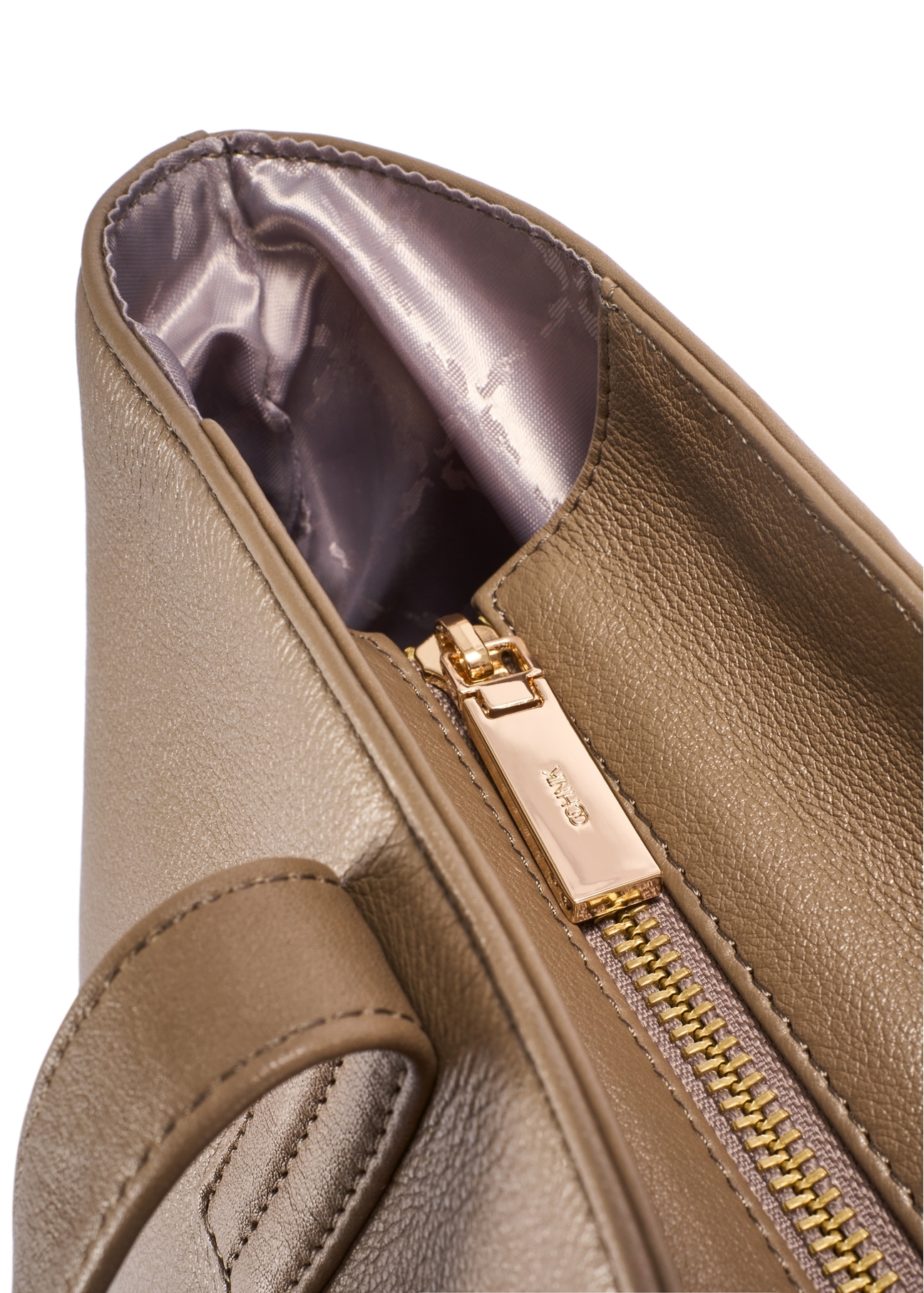 Large beige women's shopper bag TOREC-0850 F-1K(W26) - close-up of detail, on white background.