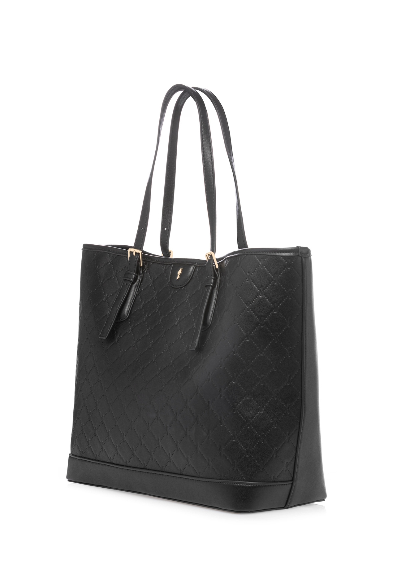 Black shopper bag with monogram TOREC-1181-9P(W26), diagonal product view on white background.