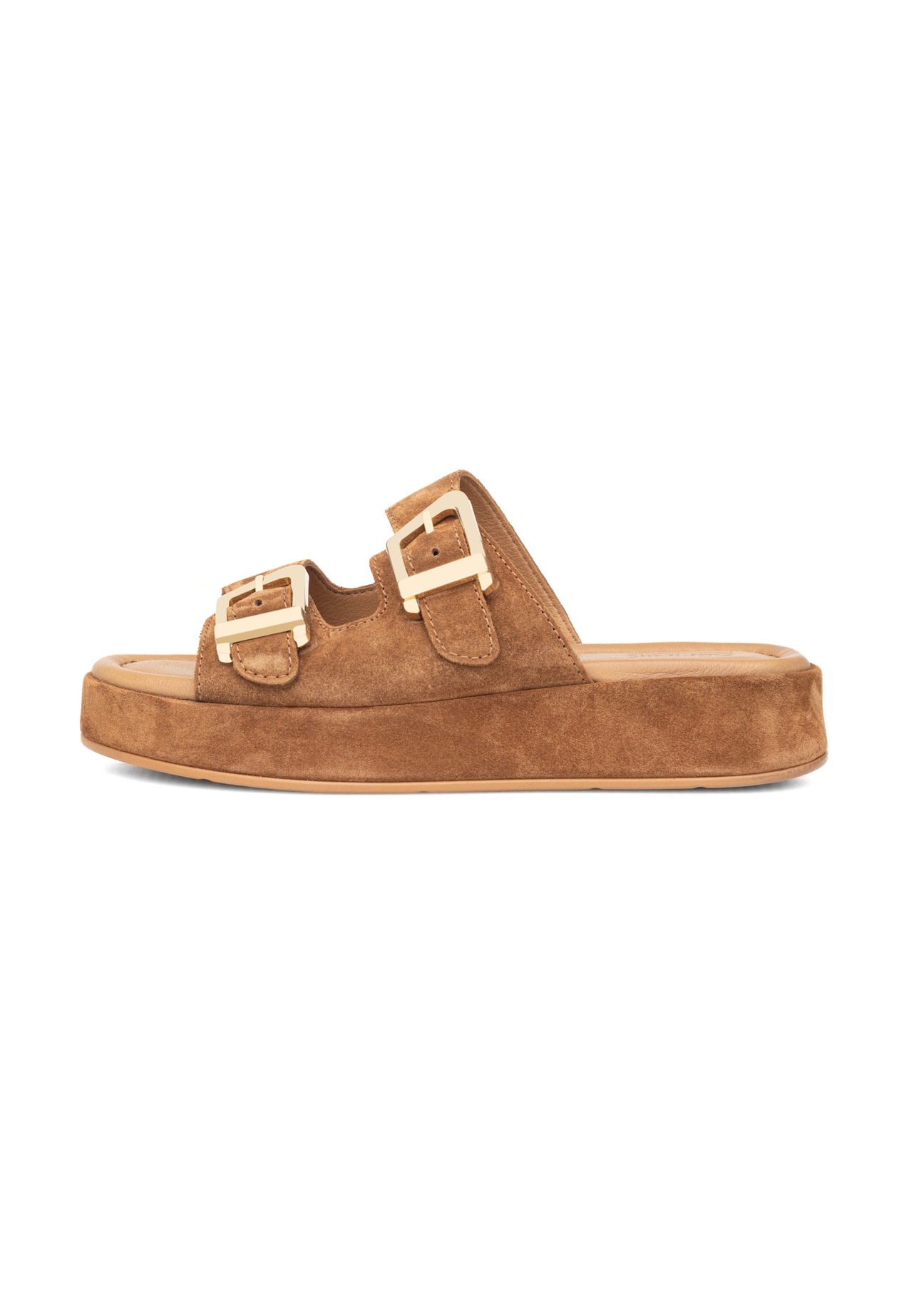 Women's suede platform mules BUTYD-1241-1D(W26), side view of the product on a white background.