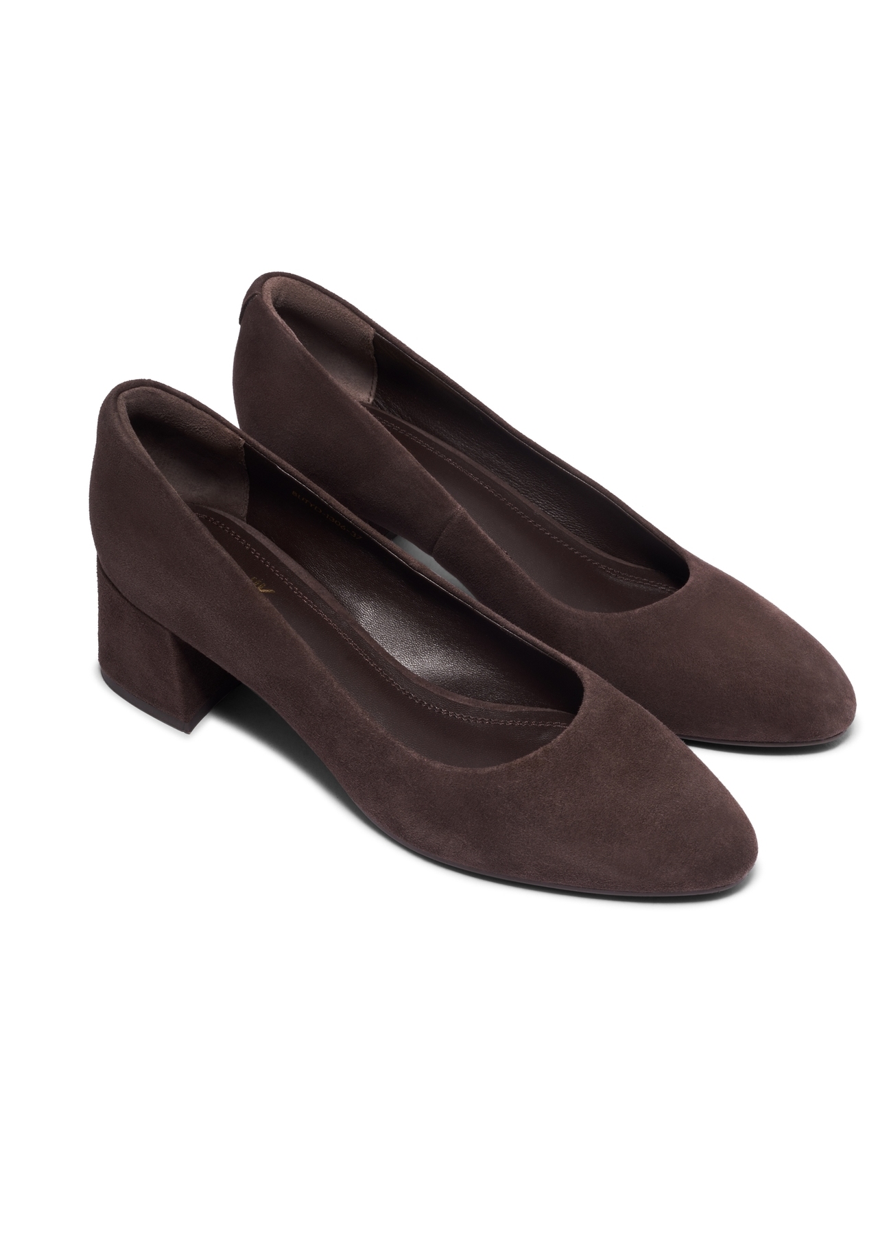 Women's dark brown suede pumps BUTYD-1306-1I(Z26). Front diagonal view on white background.