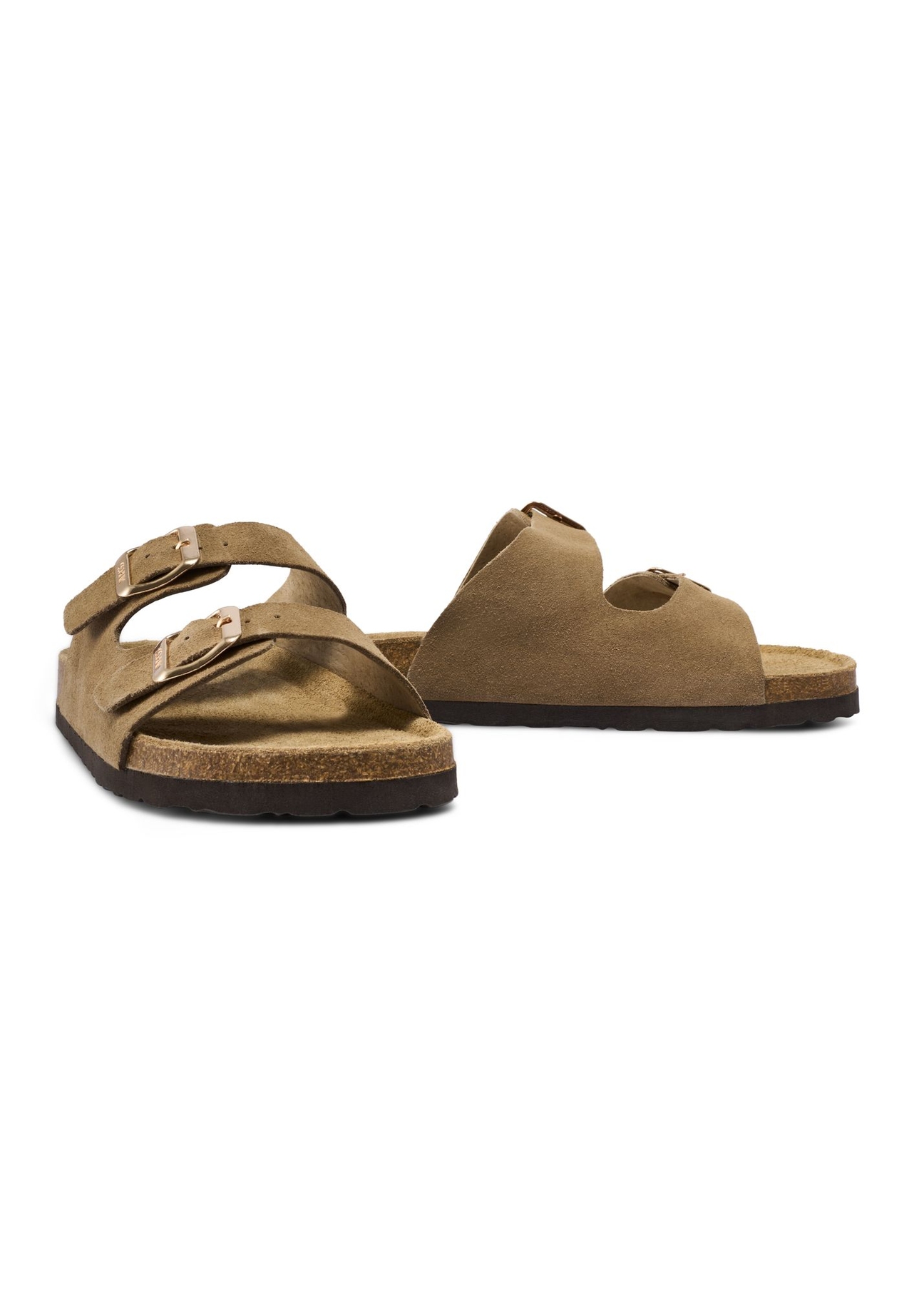 Women's leather flip-flops in cool beige color BUTYD-1158-1K(W26), diagonal product view on a white background.