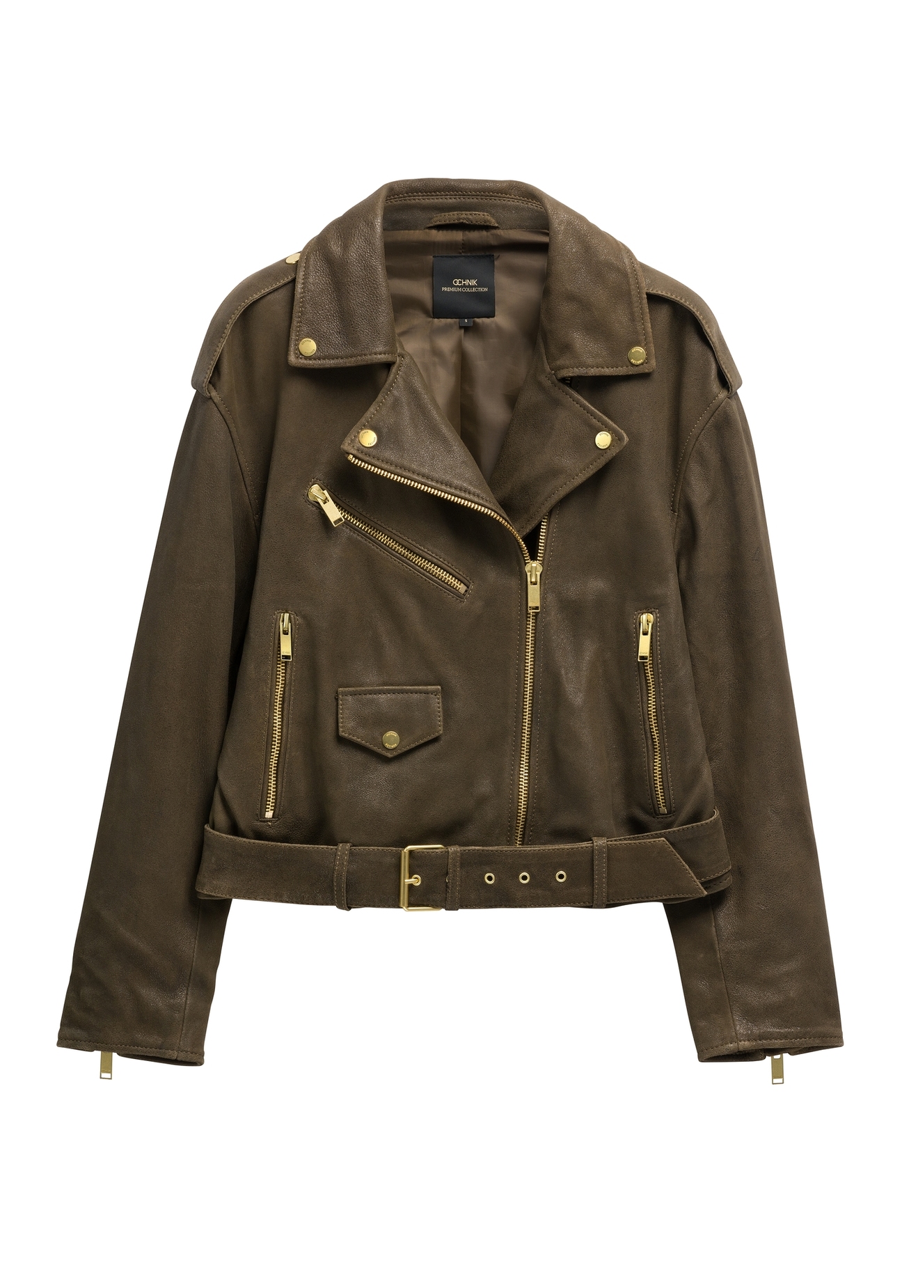 Women's leather jacket khaki KURDS-0650-8D(Z26)
