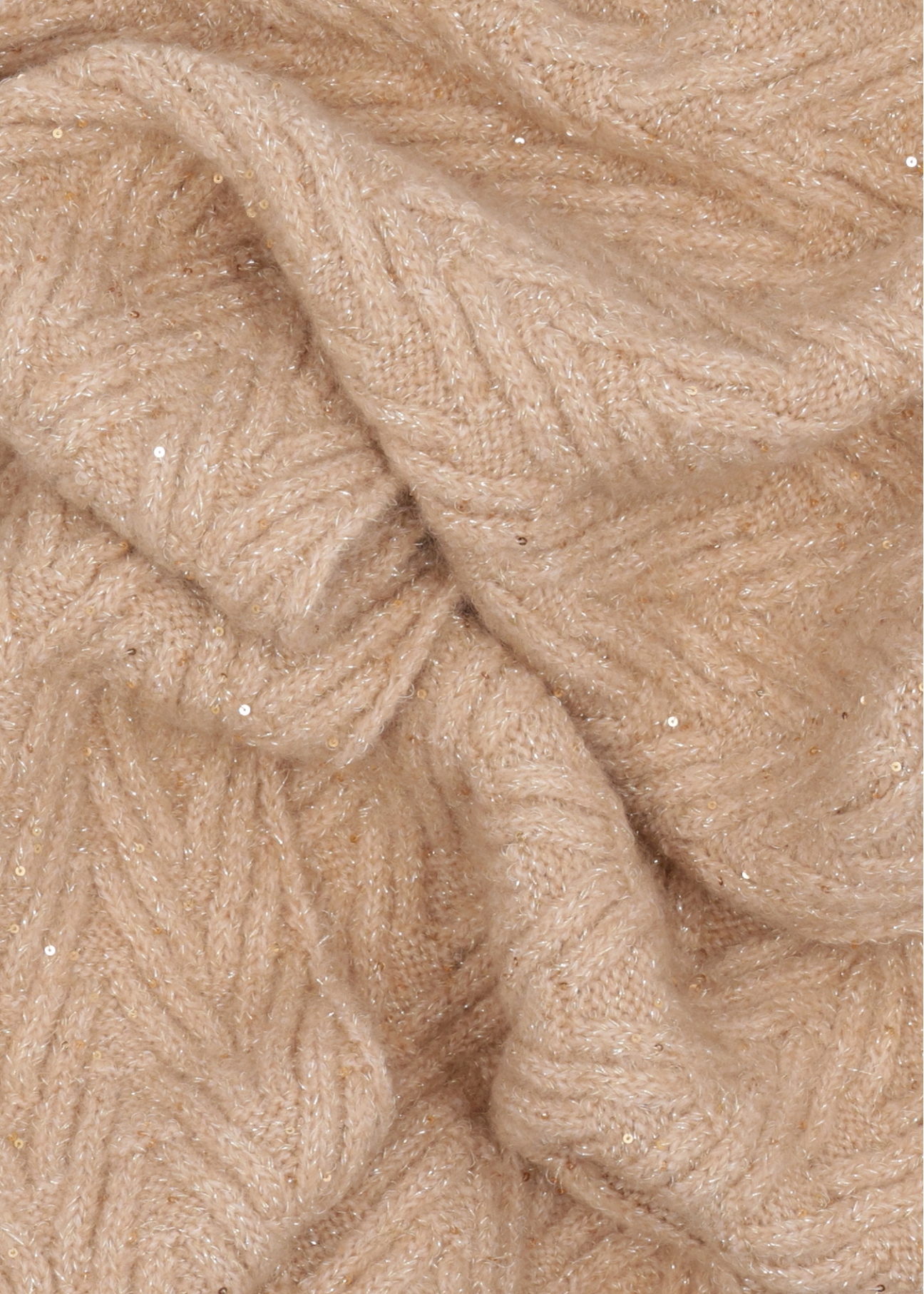 Light beige women's scarf with sequins SZADT-0220-1A(Z26), close-up of the product material on a white background.
