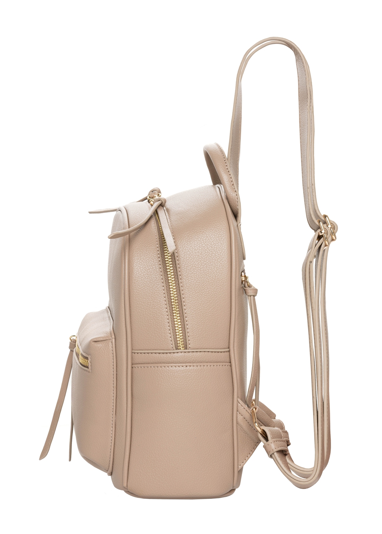 Beige small women's backpack TOREC-1256-1B(Z26). Side view on a white background.
