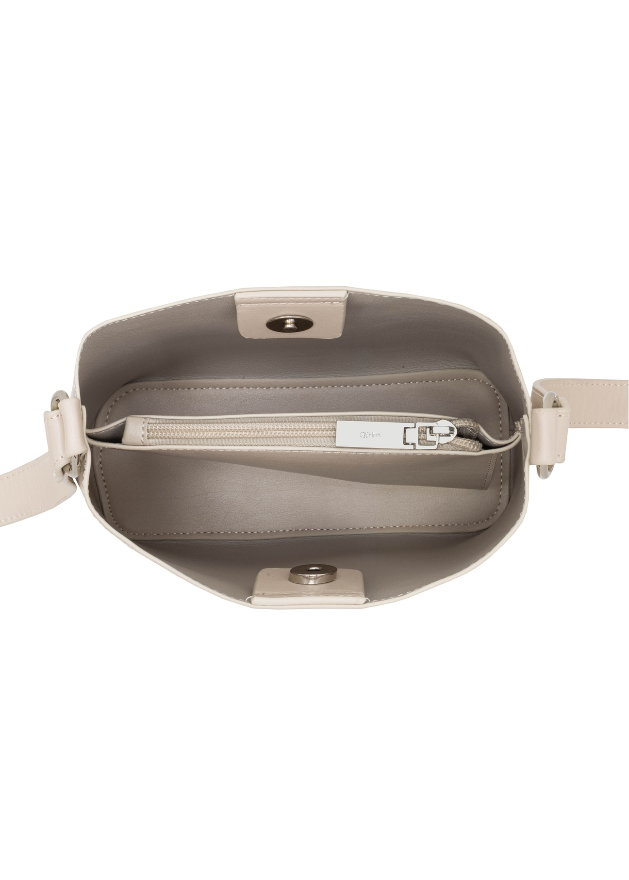 Beige small women's handbag TOREC-1336-0B(Z26), product view from the inside on a white background.