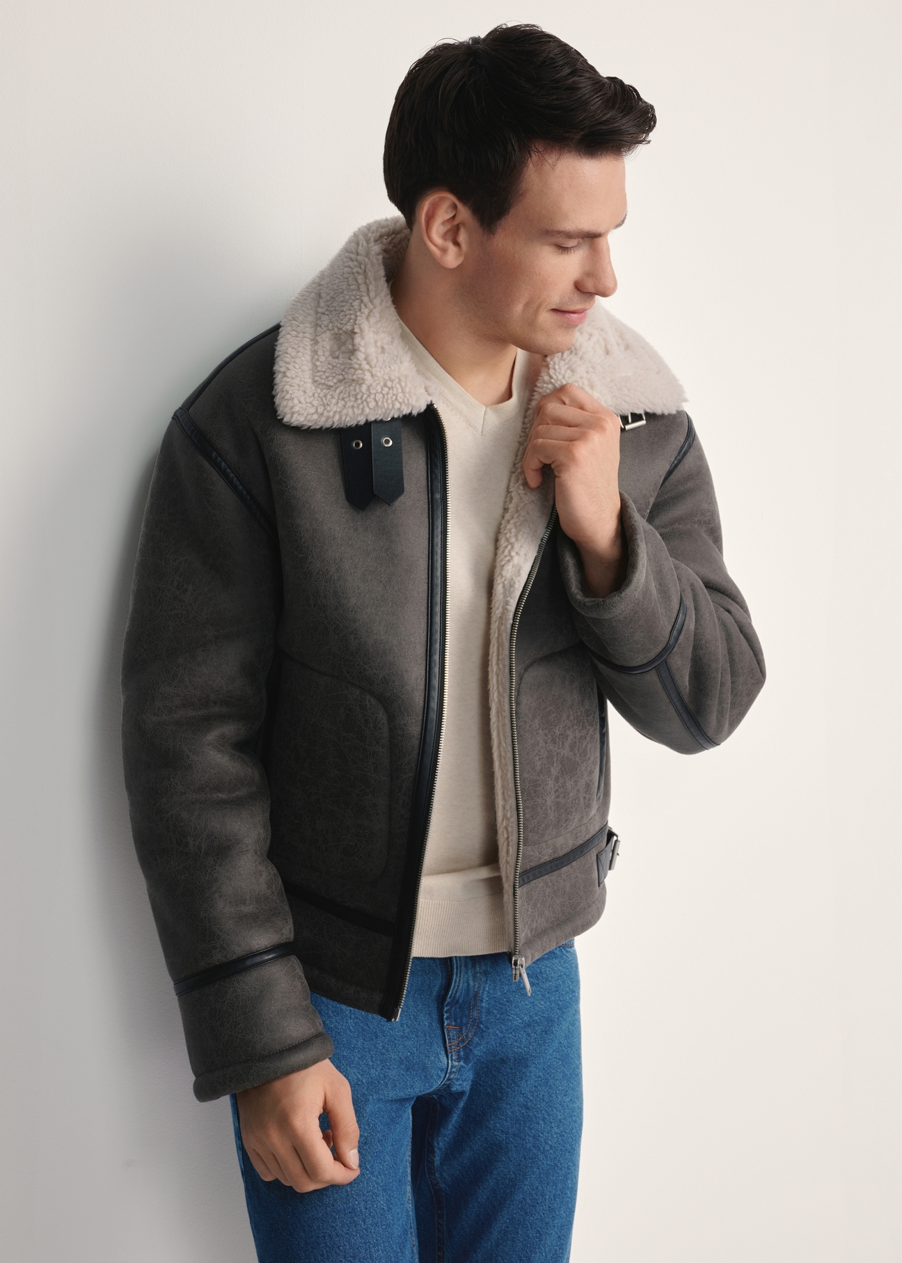 Men's gray sheepskin coat KOZMP-0008-91(Z25)