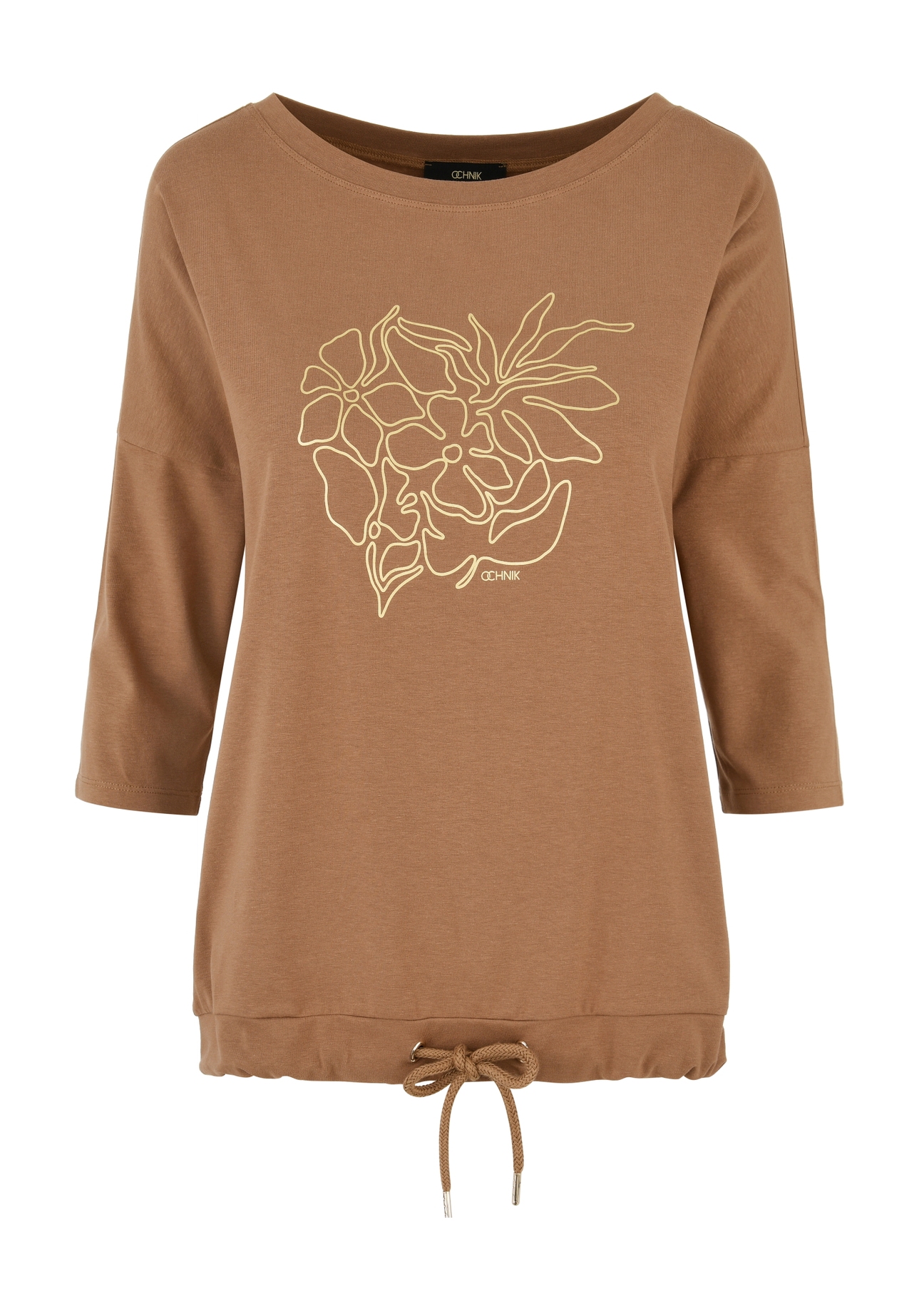 Women's ribbed blouse in camel BLUDT-0174-24(W24)-03