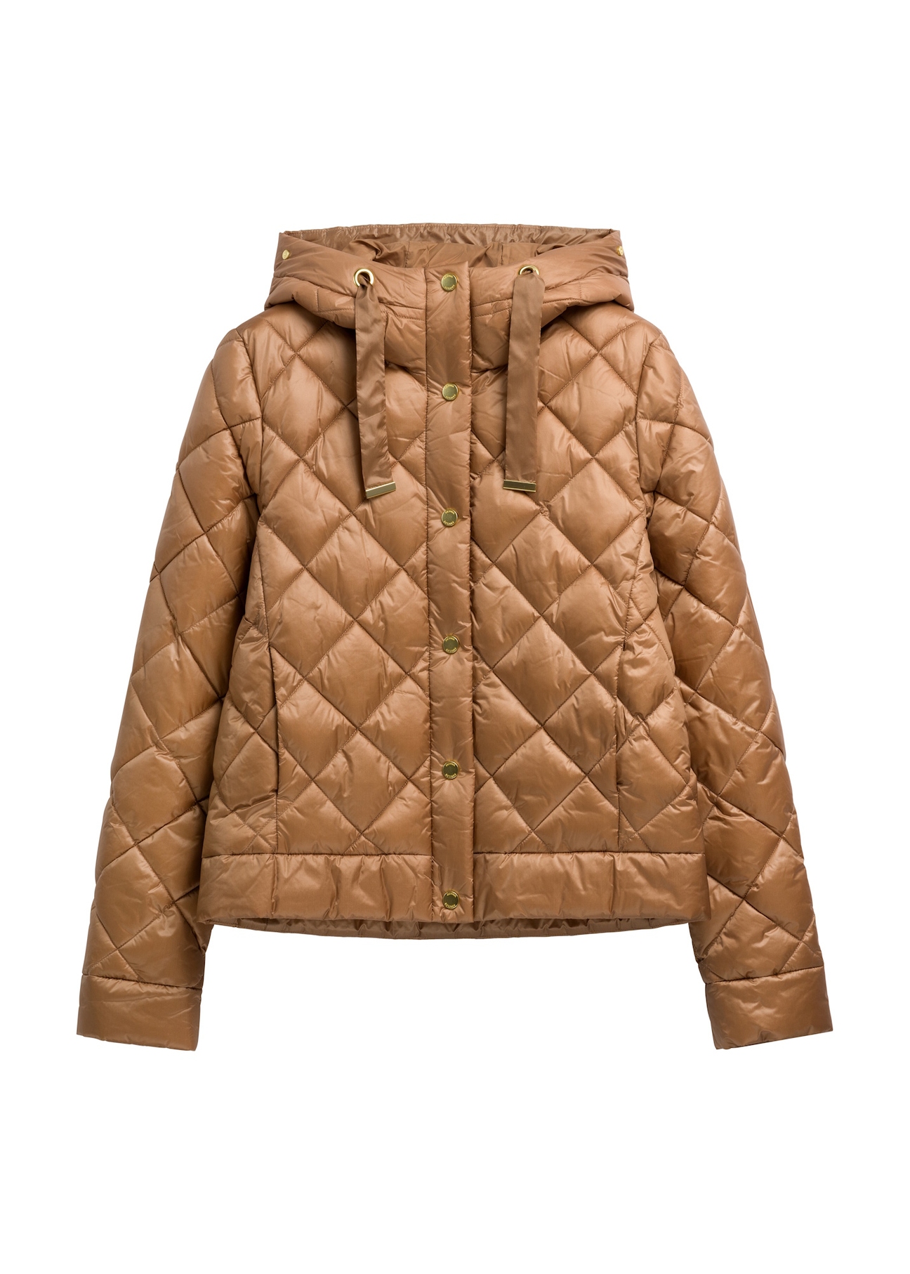 Women's camel quilted jacket KURDT-0678-1D(Z26) - front product view, on white background.