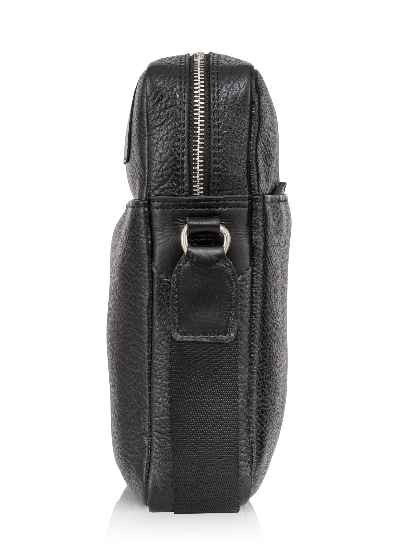Black leather men's bag with logo TORMS-0297A-99(Z25) - side view of the product on a white background.