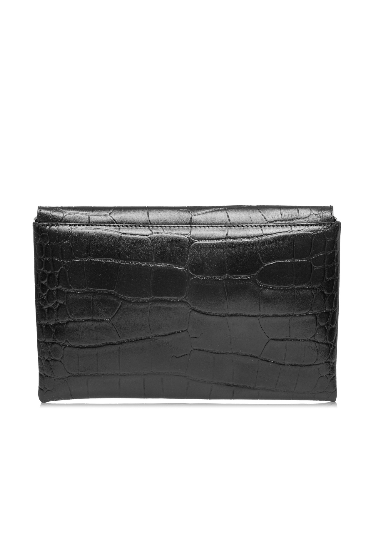 Leather black women's croco handbag TORES-1143-99(Z25), product view from the back on a white background.