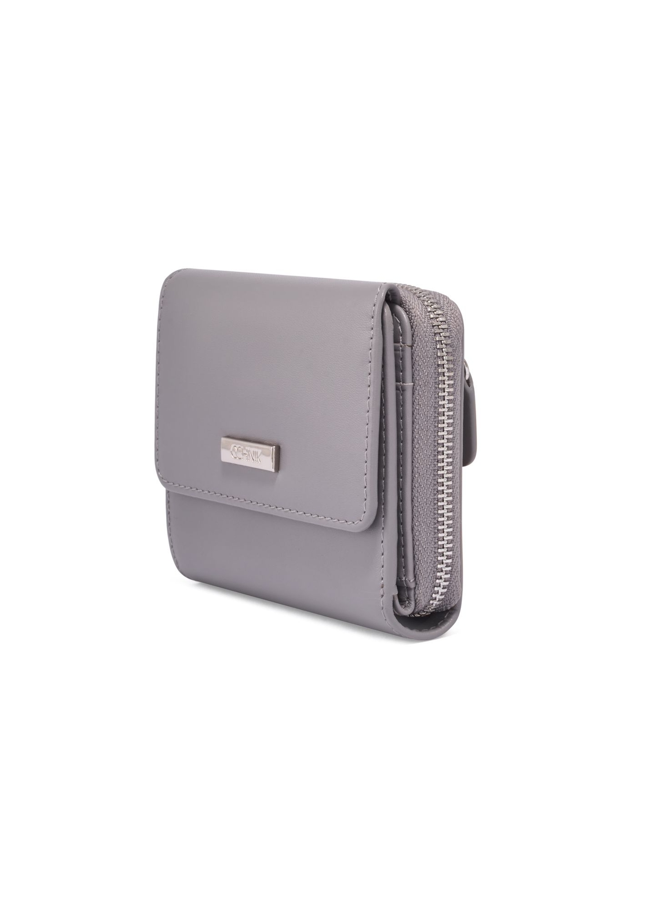 Graphite small leather women's wallet PORES-1025-9D(Z26) - diagonal product view, on a white background.