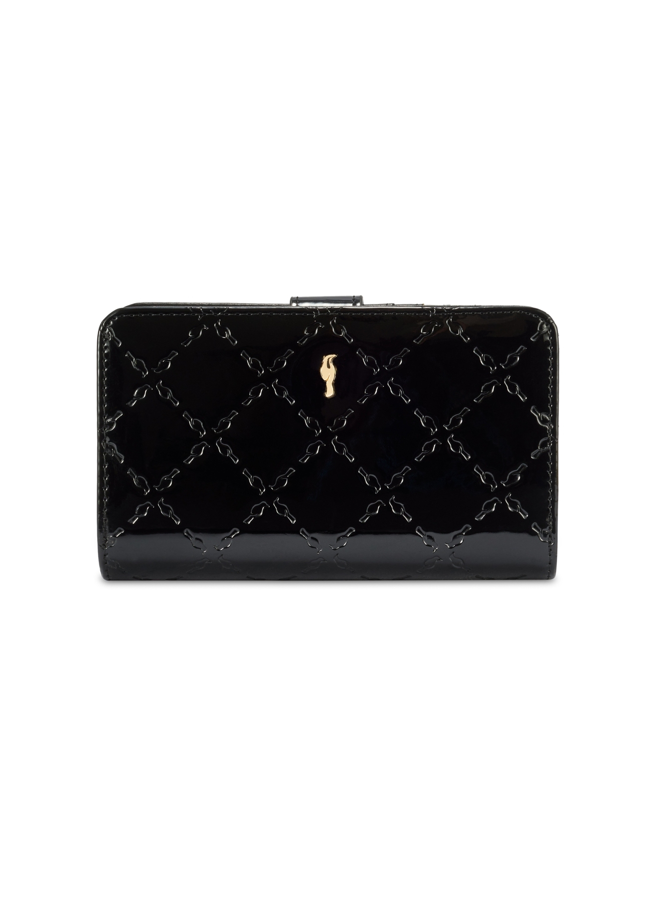 Black women's wallet with monogram POREC-0420-98(Z25) - front product view on white background.
