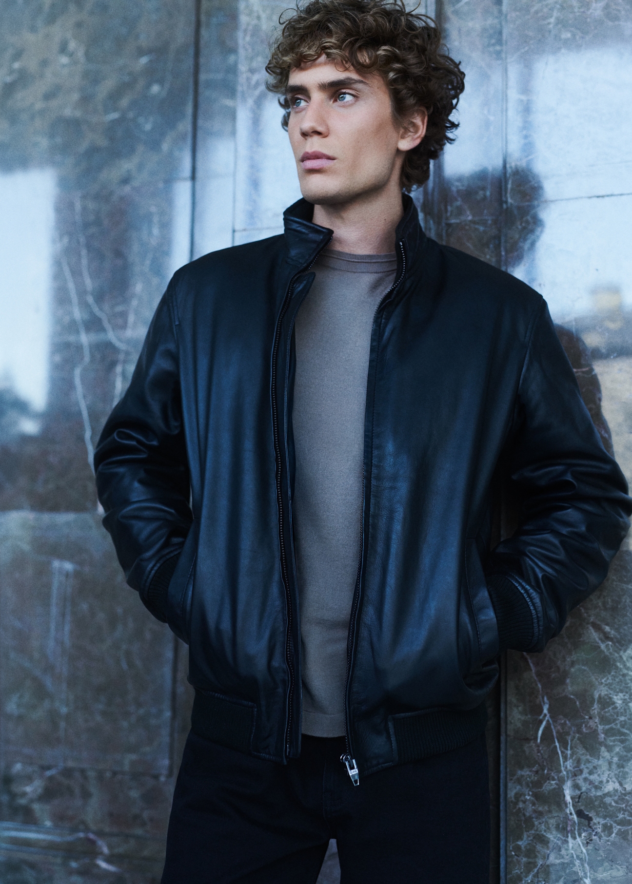 Men's black leather jacket KURMS-0418-99(Z26)