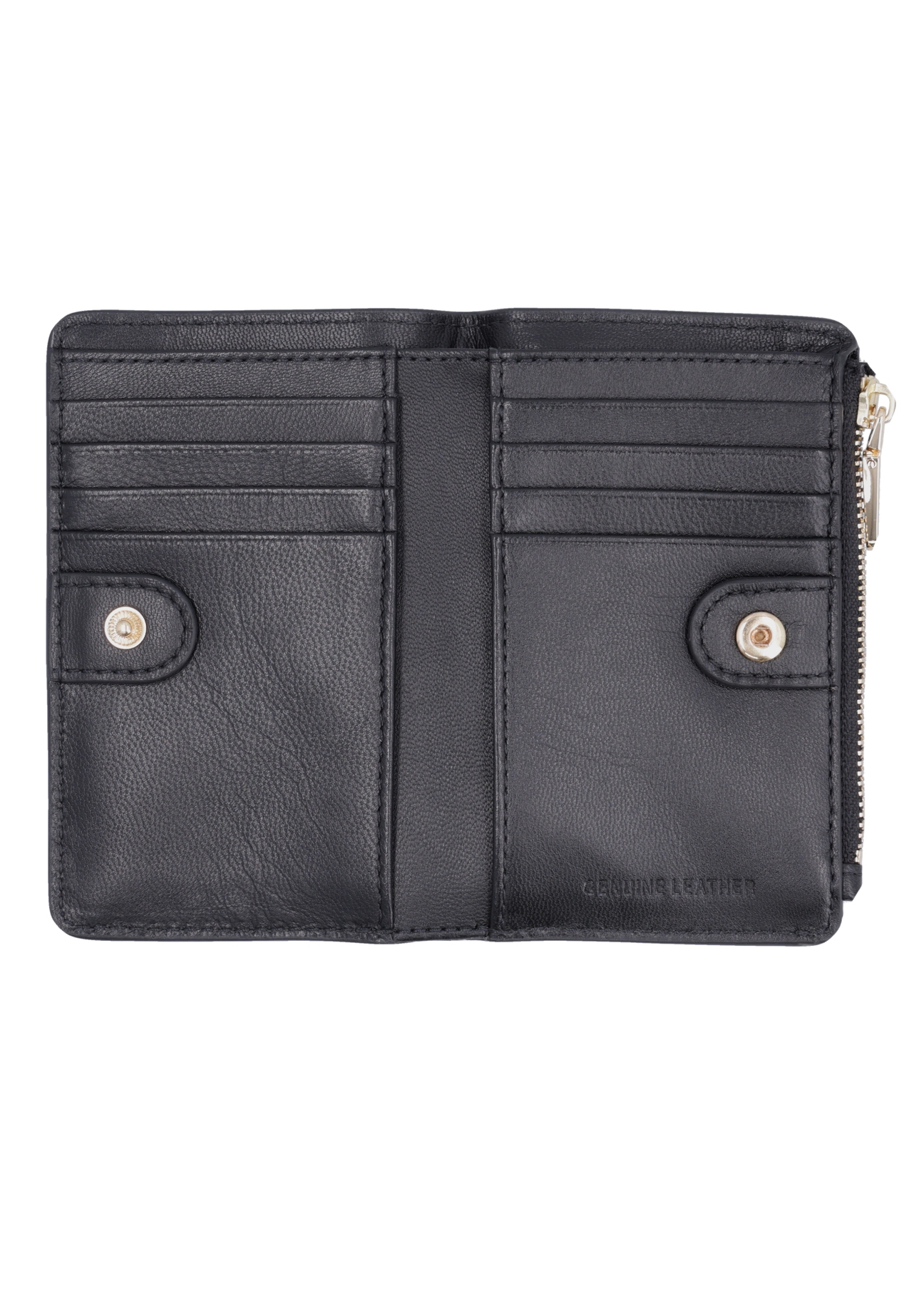 Black leather women's wallet PORES-1015R-9I(Z26), product view inside on white background.