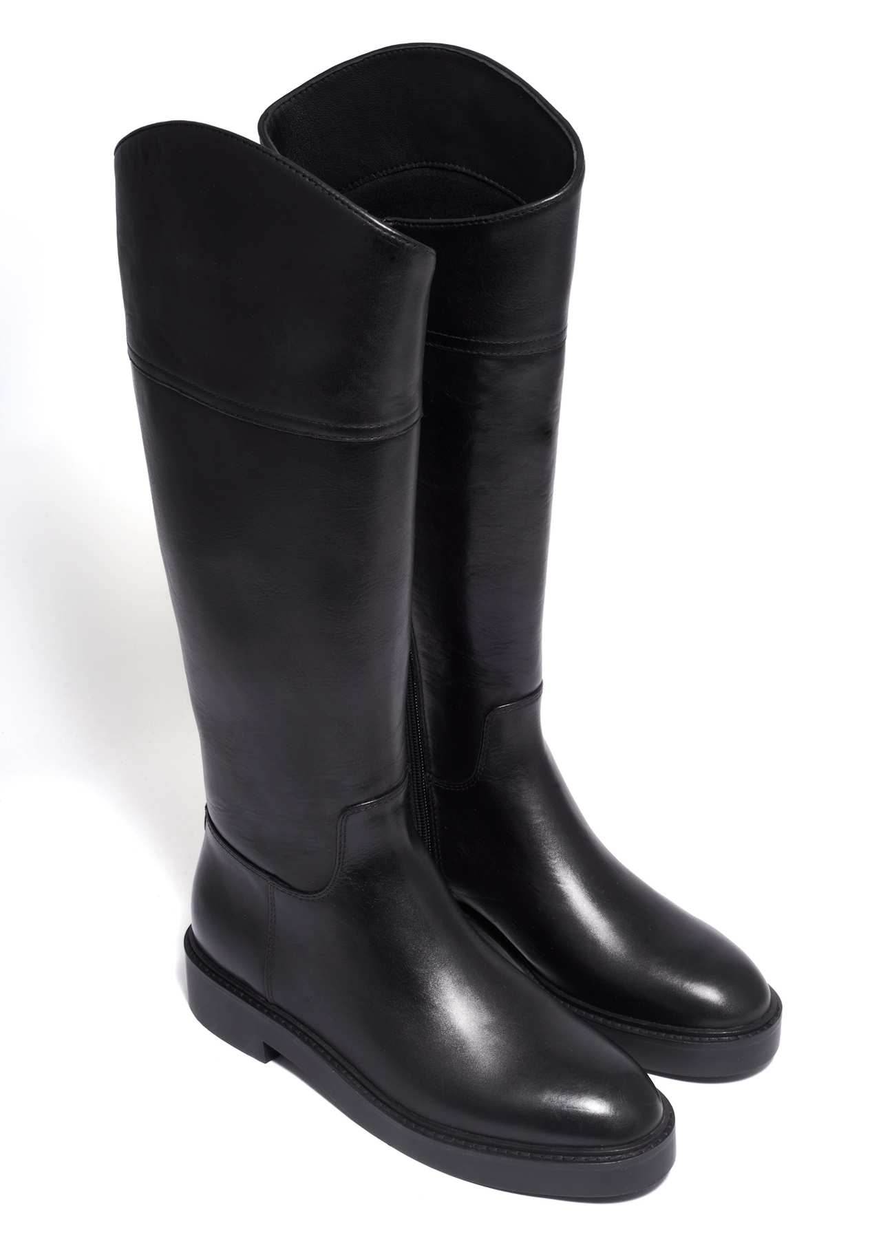 Black leather women's boots BUTYD-1288-99(Z26), diagonal product view on a white background.