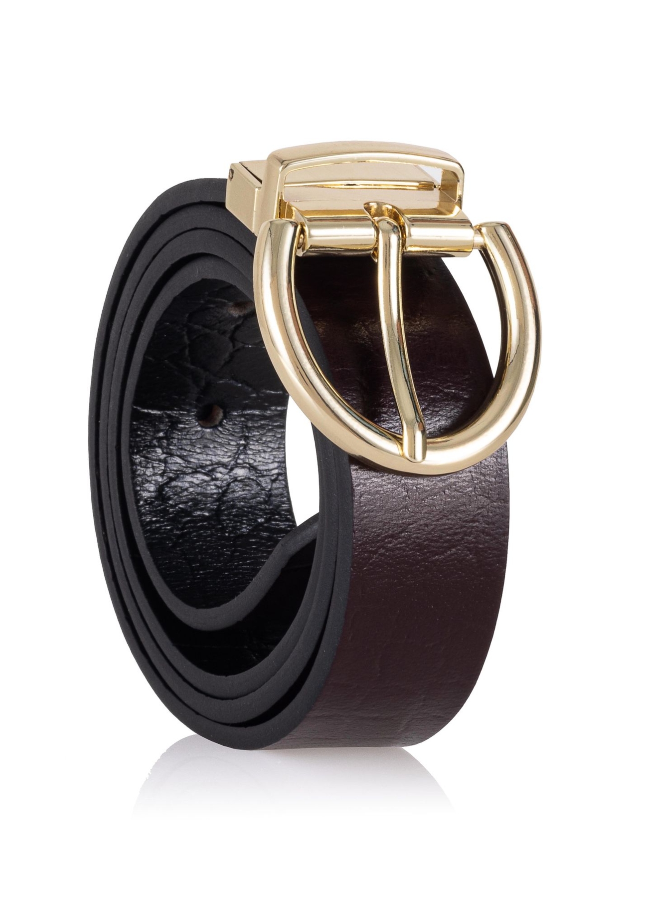 Two-sided burgundy and black women's belt PASDS-0175-49(Z22)-02
