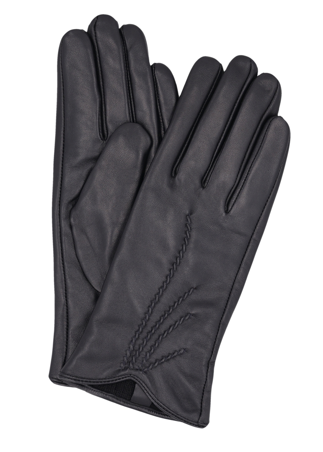 Black women's leather gloves REKDS-0106-99(Z26) - product view from above, on a white background.