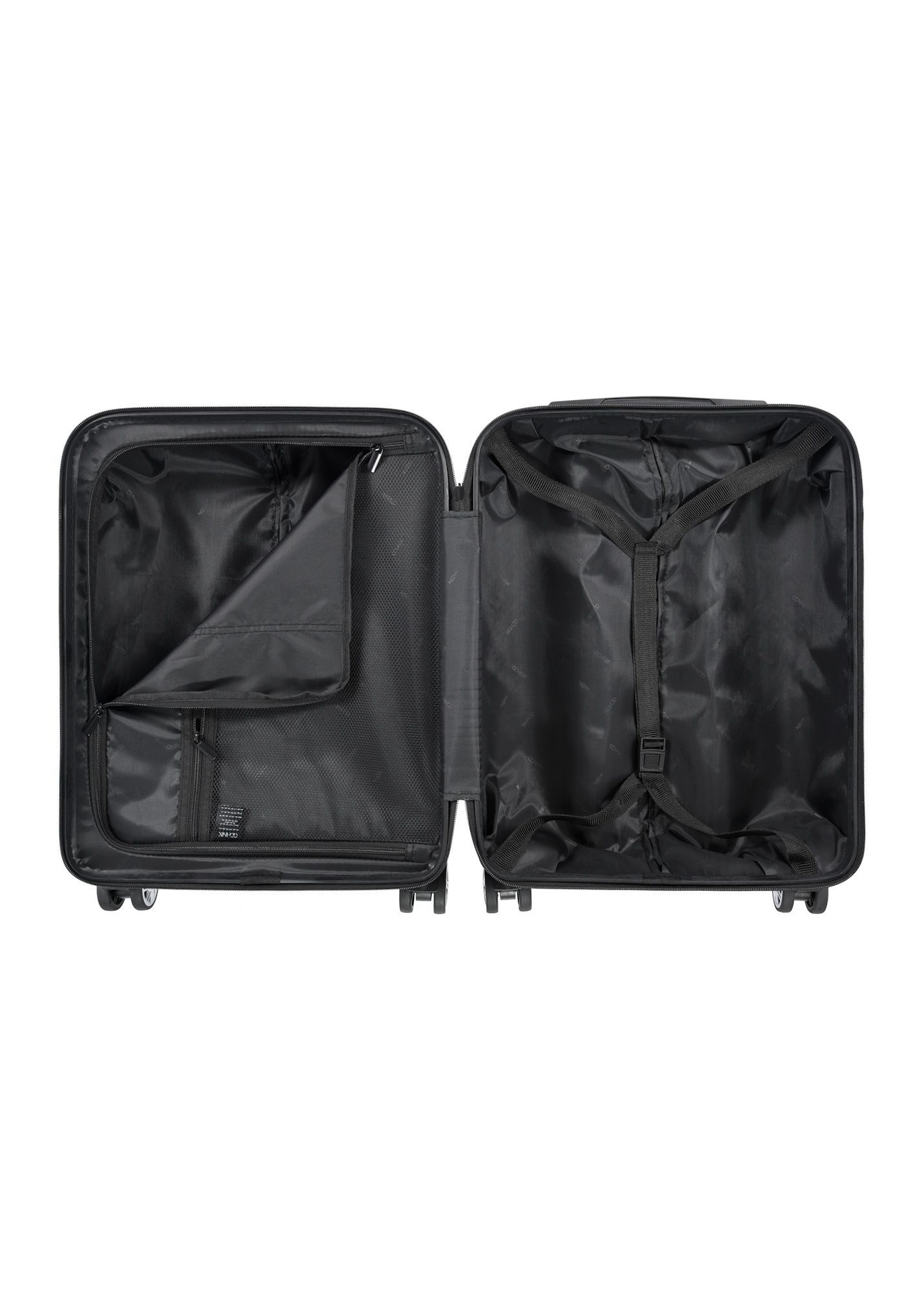 Small suitcase on wheels WALPC-0014-7B-19(W26), product view inside on white background.