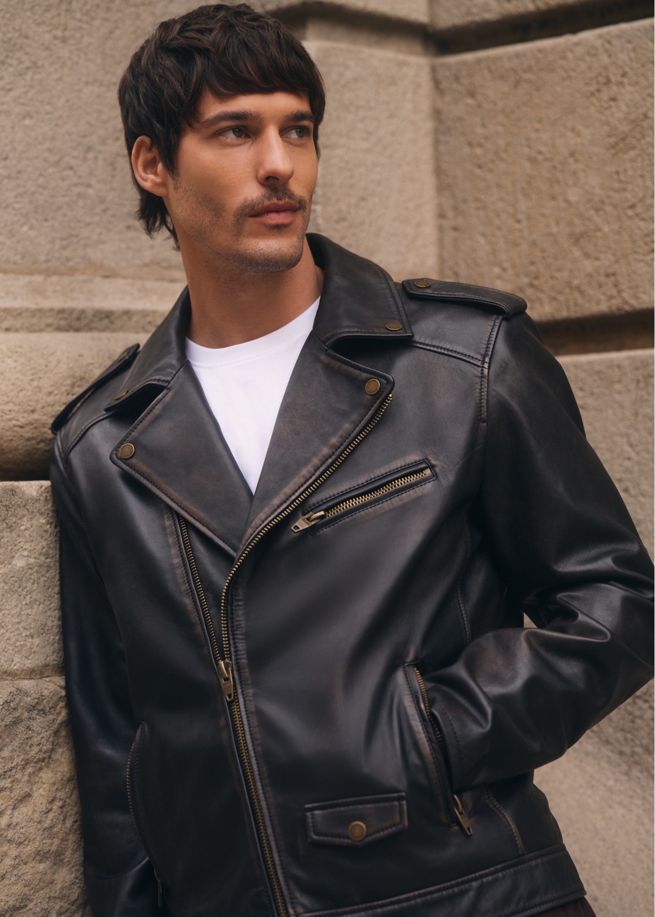 Men's leather biker jacket KURMS-0395-99(W26)