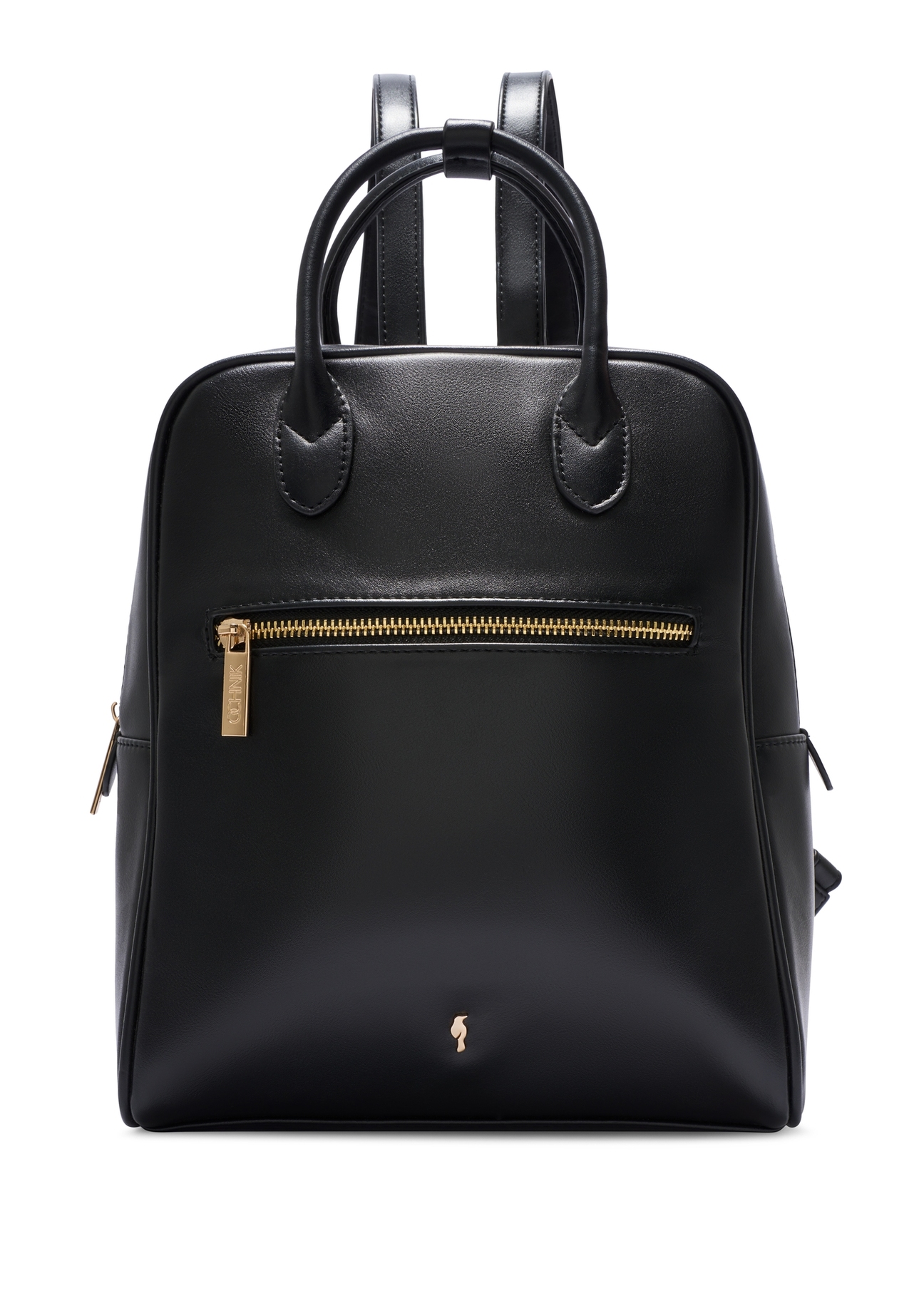 Black women's imitation leather backpack TOREC-1129-99(W26), front product view on white background.