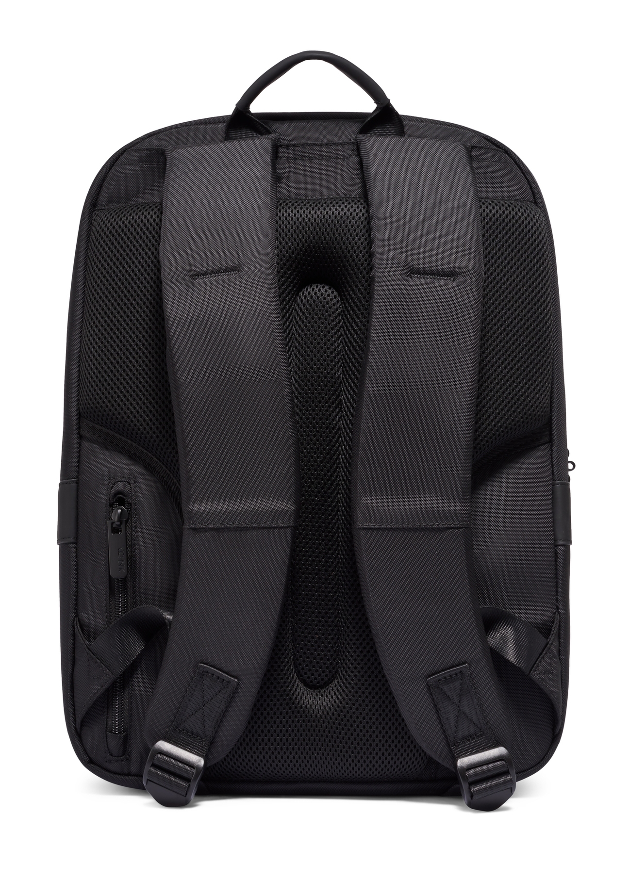 Black two-compartment men's backpack TORMN-0421-99(Z26), product view from the back on a white background.