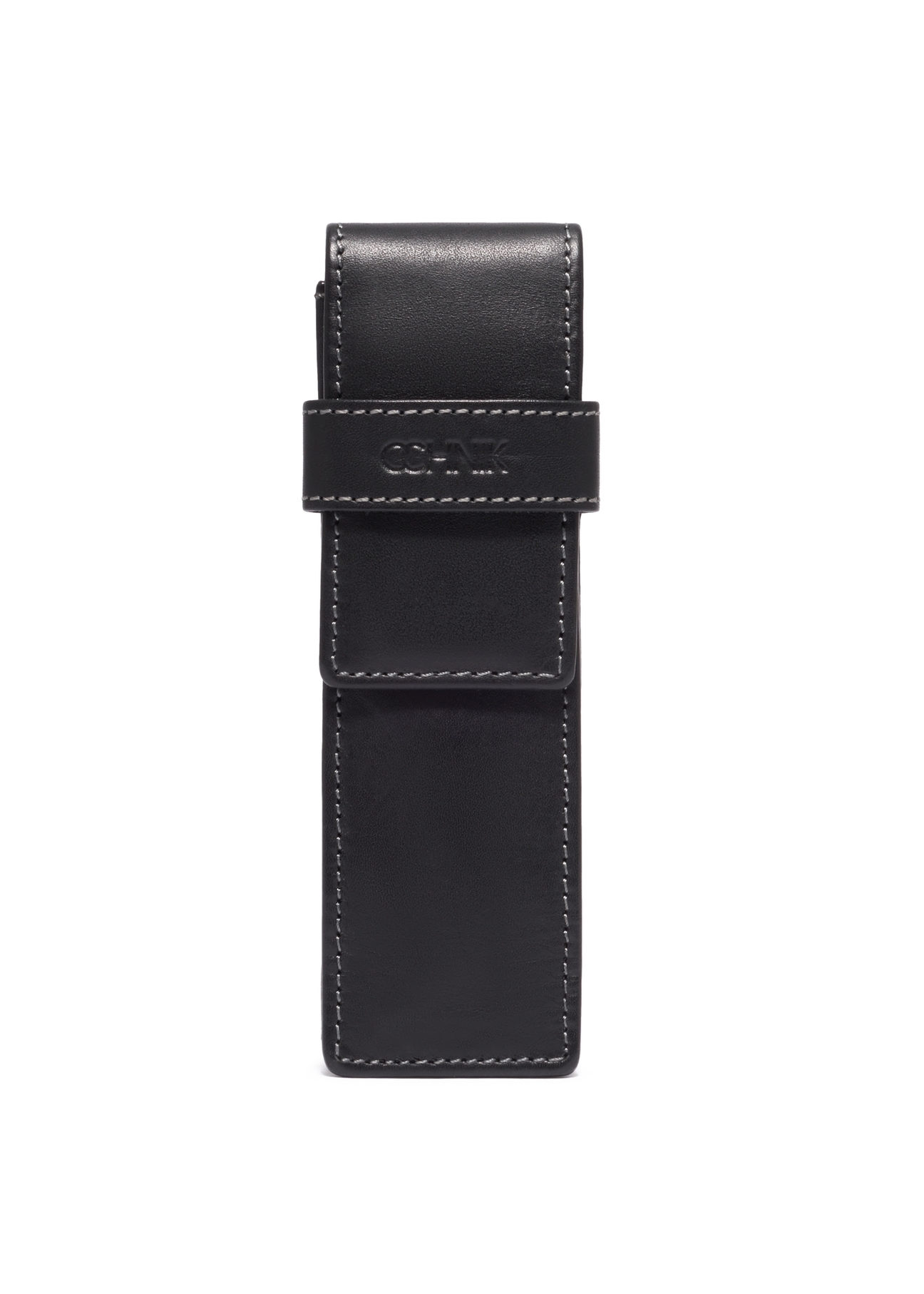Black leather pen case PORMS-0705-99(Z26), front product view on white background.