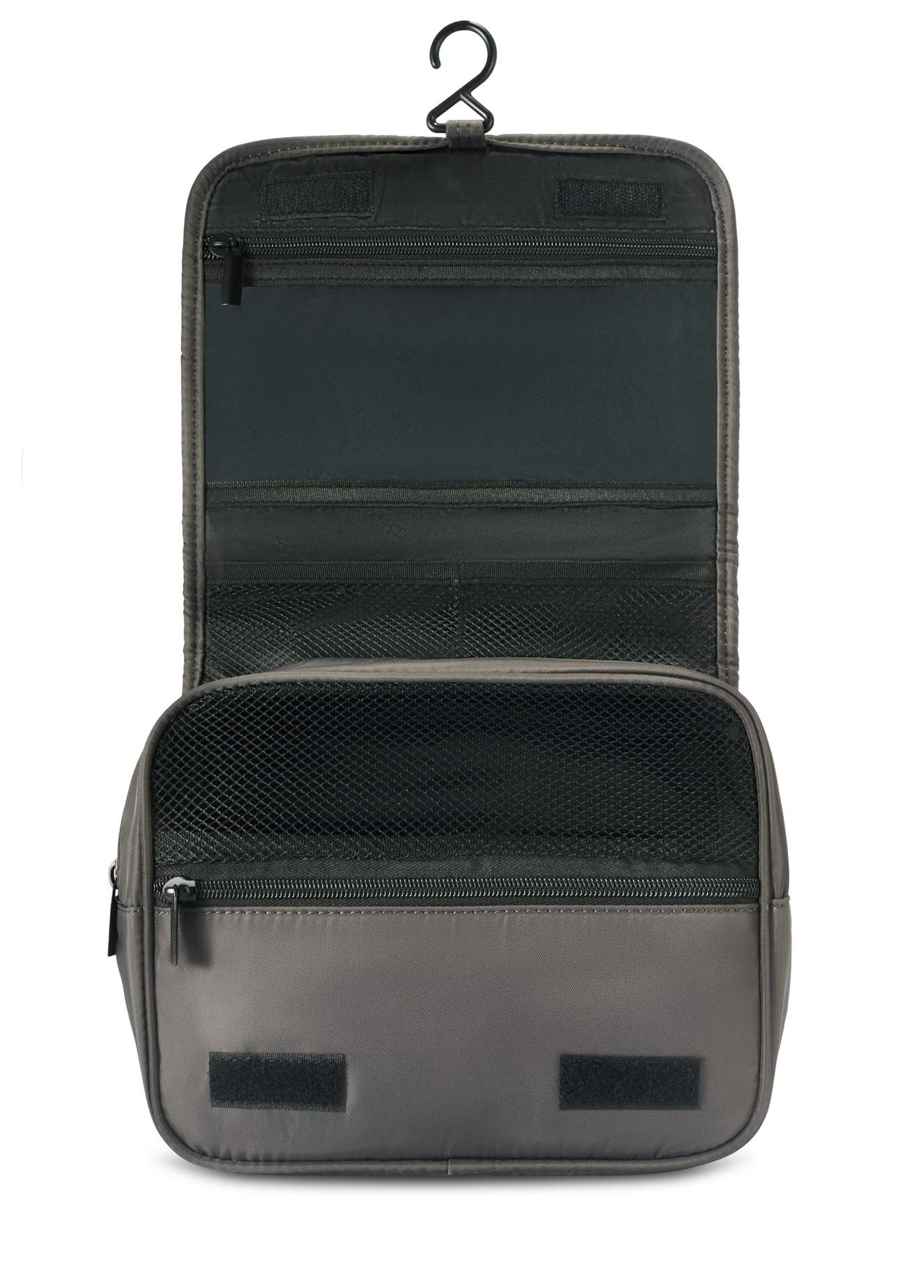 Men's cosmetic bag in dark gray color TORMN-0370-95(Z25), product view from the inside on a white background.