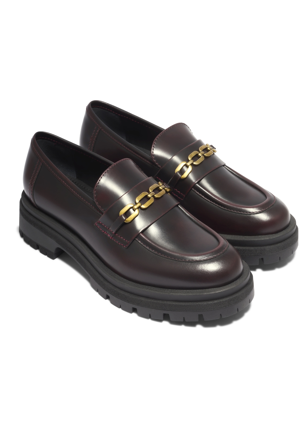 Women's burgundy leather loafers BUTYD-1190-4E(Z26), angled product view on a white background.