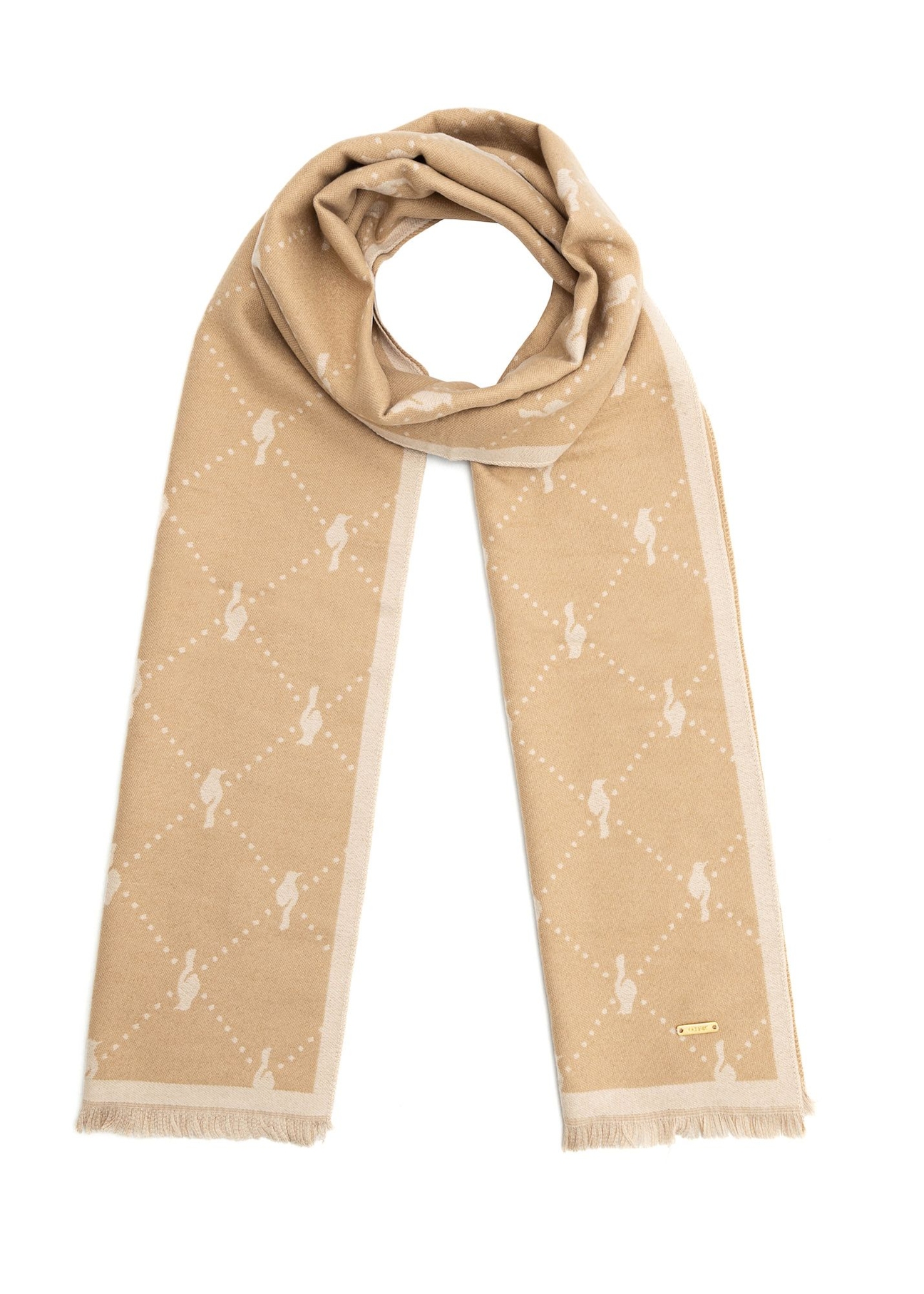 Double-sided beige women's scarf SZADT-0158-82(Z25), front product view on white background.