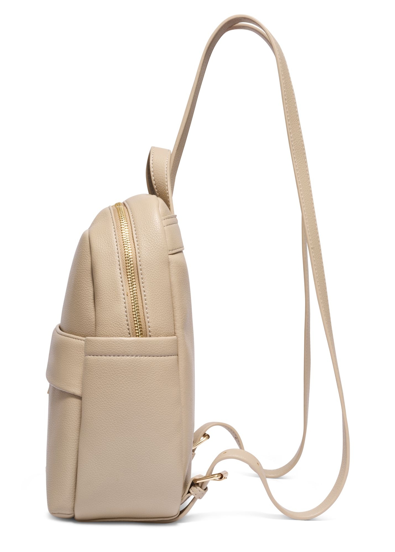 Beige women's imitation leather backpack TOREC-1246-1B(Z26) - side product view, on white background.