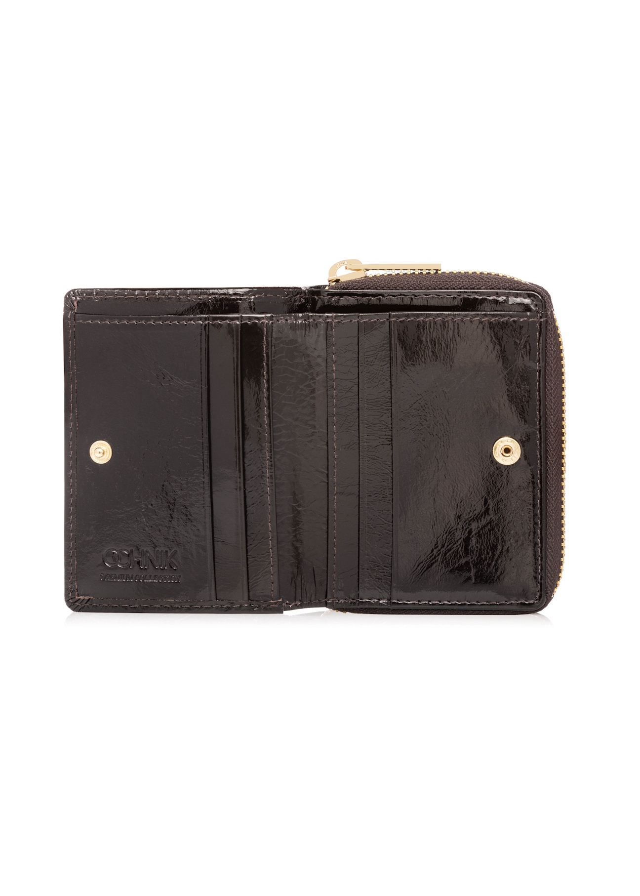 Small brown leather women's wallet PORES-0988-1I(W26), product view inside on white background.