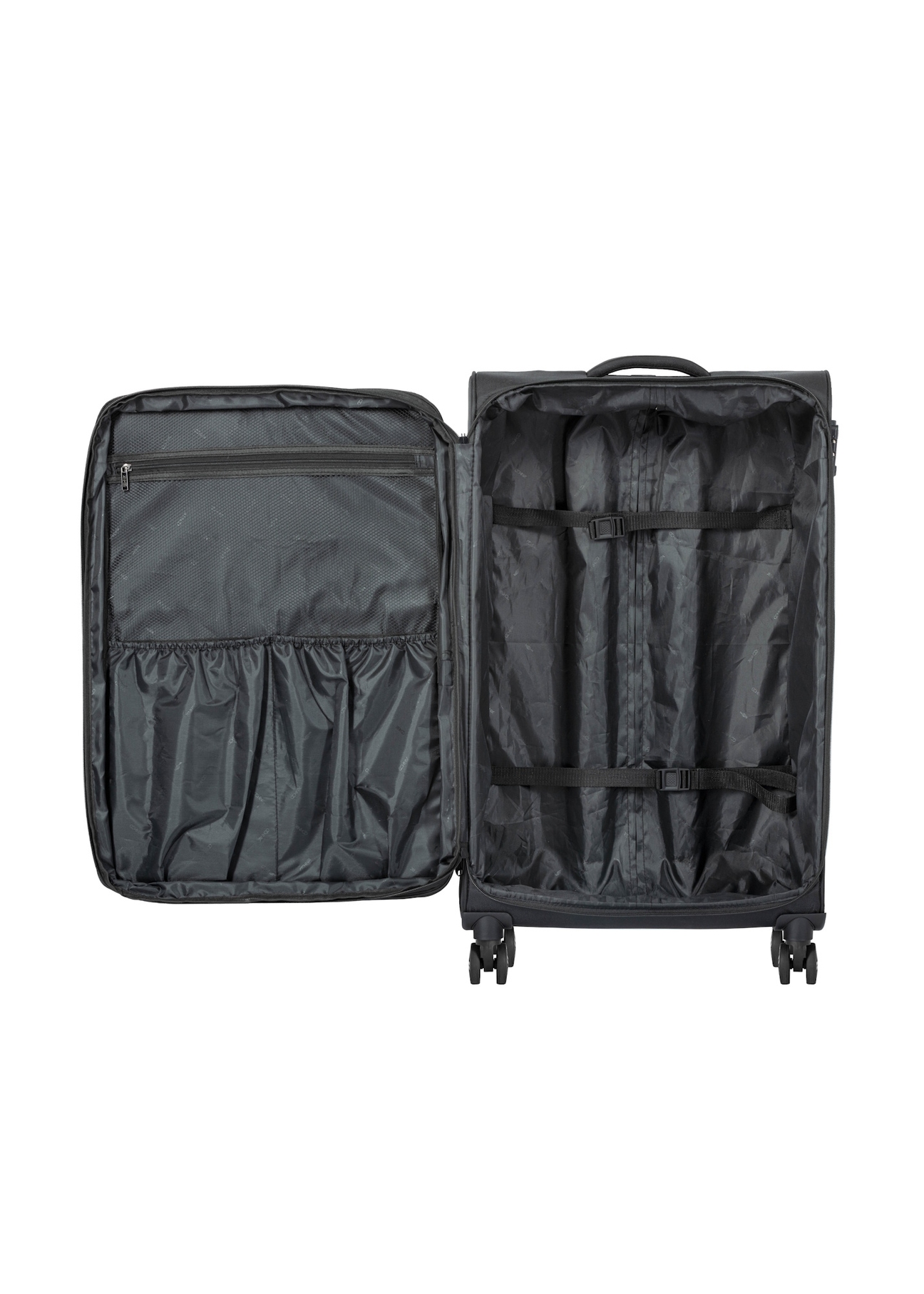 Large suitcase on wheels WALNY-0048-99-28(W26), product view inside on white background.